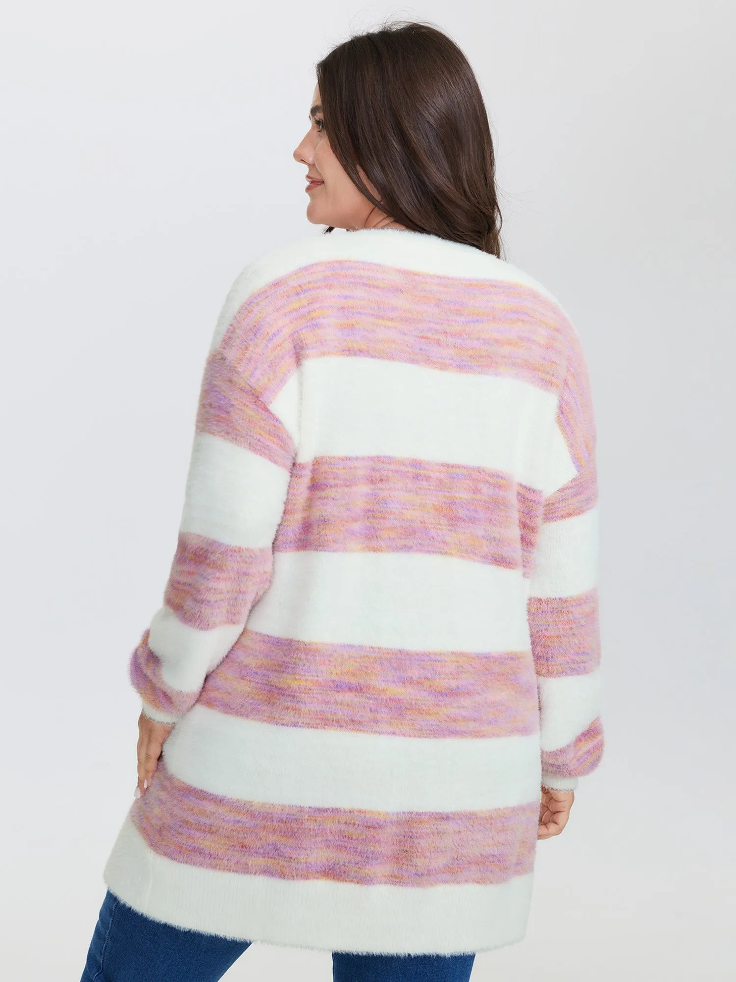 Color Stripes Furry Textured Knit Cardigan sold by Bloomchic product image thumbnail 5