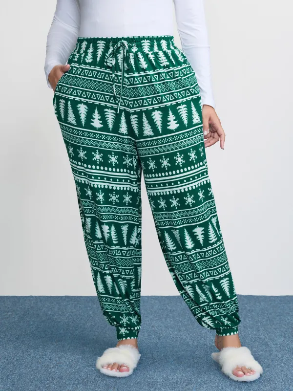 Holiday Print Drawstring Waist Lounge Bottoms sold by Bloomchic