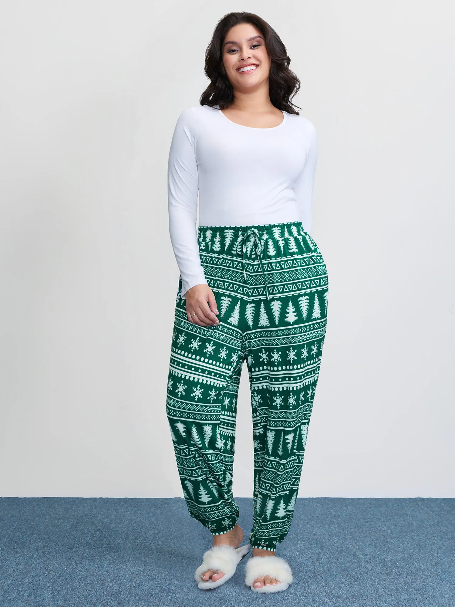 Holiday Print Drawstring Waist Lounge Bottoms sold by Bloomchic product image thumbnail 2