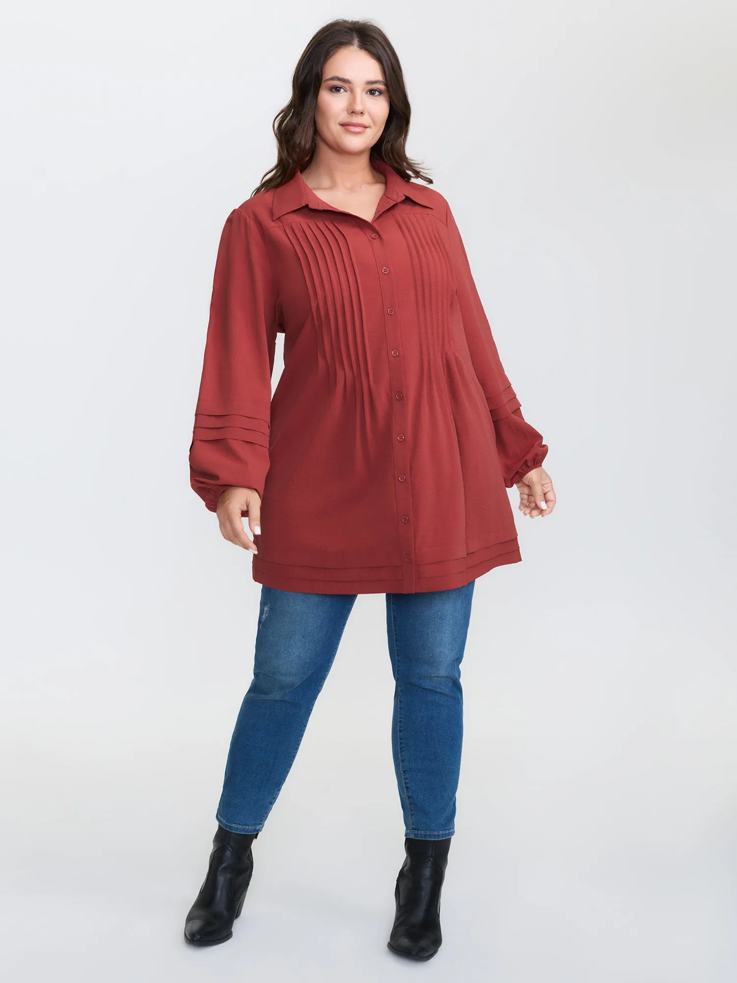 Pleated Button Placket Open-Front Shirt sold by Bloomchic product image thumbnail 3