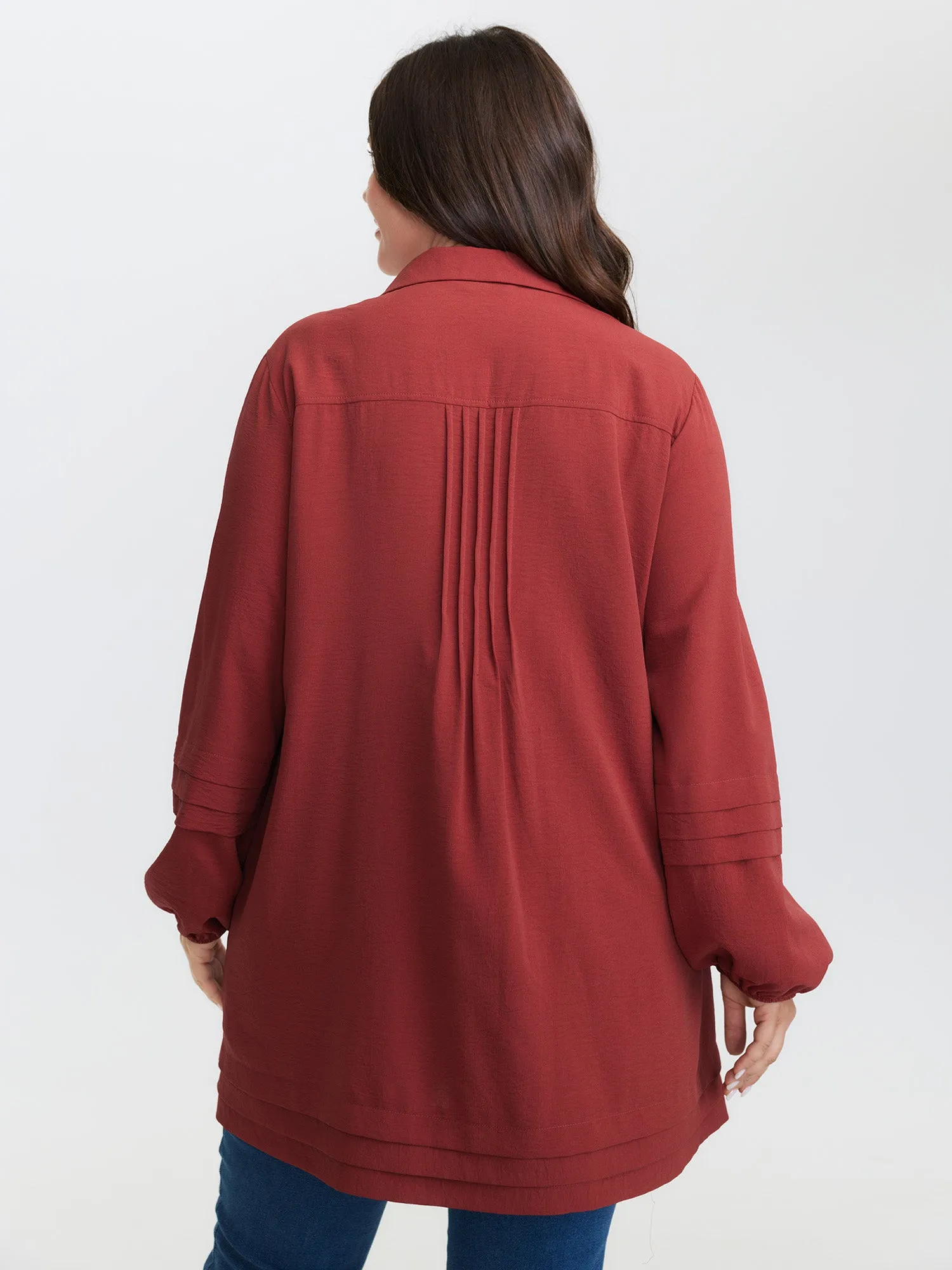 Pleated Button Placket Open-Front Shirt sold by Bloomchic product image thumbnail 5