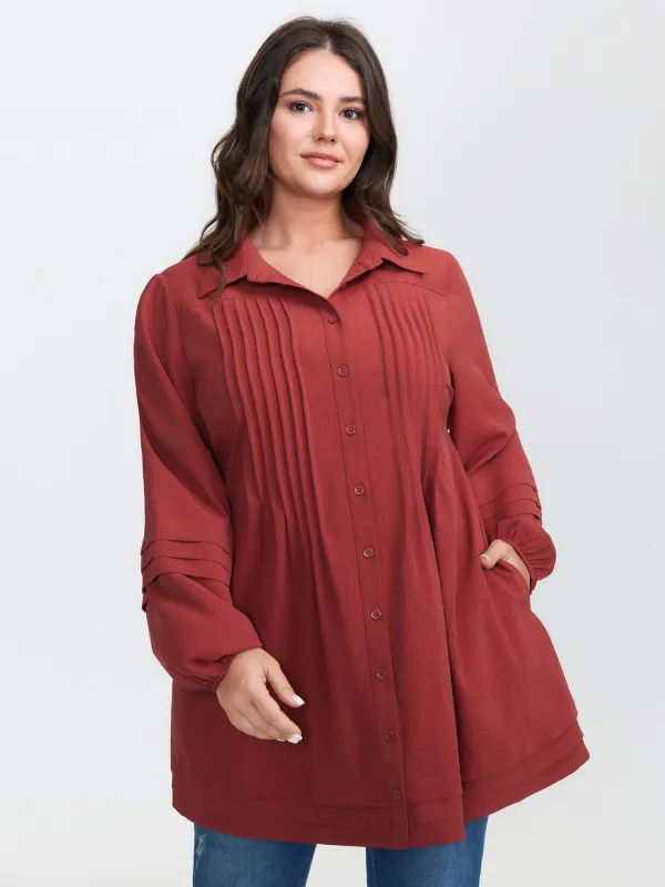 Pleated Button Placket Open-Front Shirt sold by Bloomchic