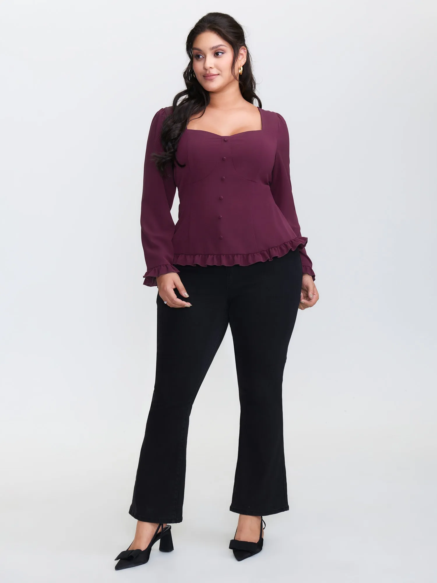 Back-Tie Sweetheart Neckline Ruffled Blouse sold by Bloomchic product image thumbnail 3