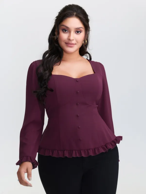 Back-Tie Sweetheart Neckline Ruffled Blouse sold by Bloomchic