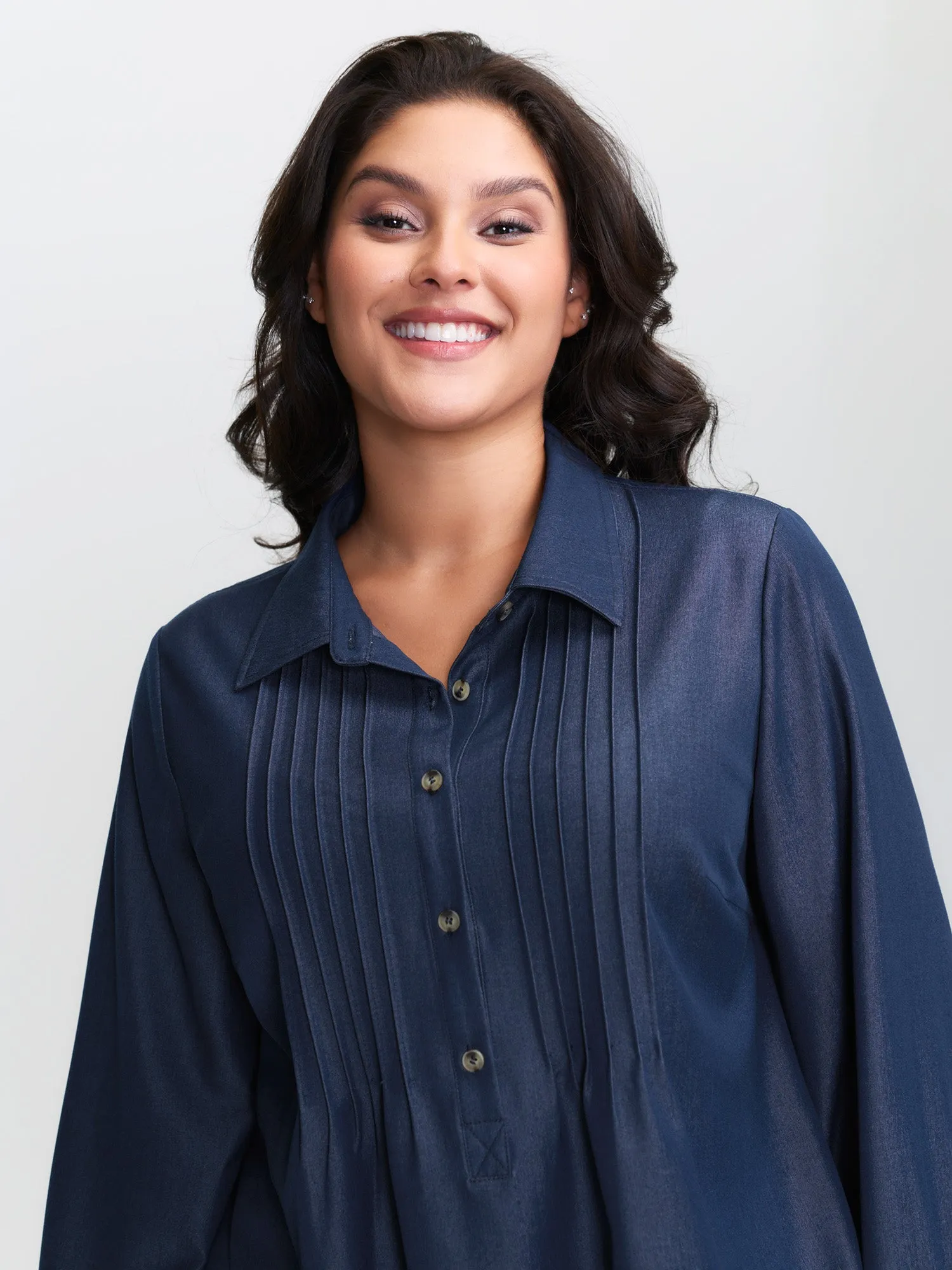 Buttons Pleated Denim Blouse sold by Bloomchic product image thumbnail 2