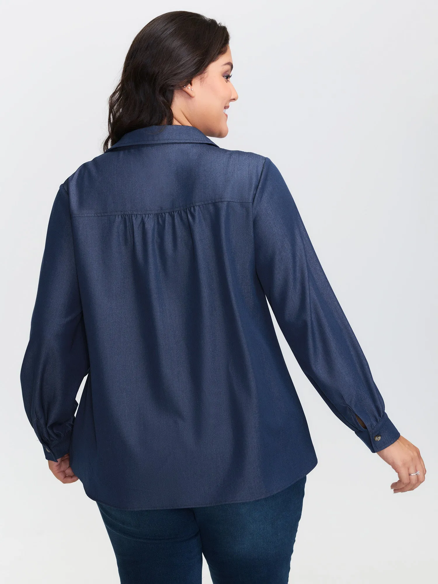 Buttons Pleated Denim Blouse sold by Bloomchic product image thumbnail 4