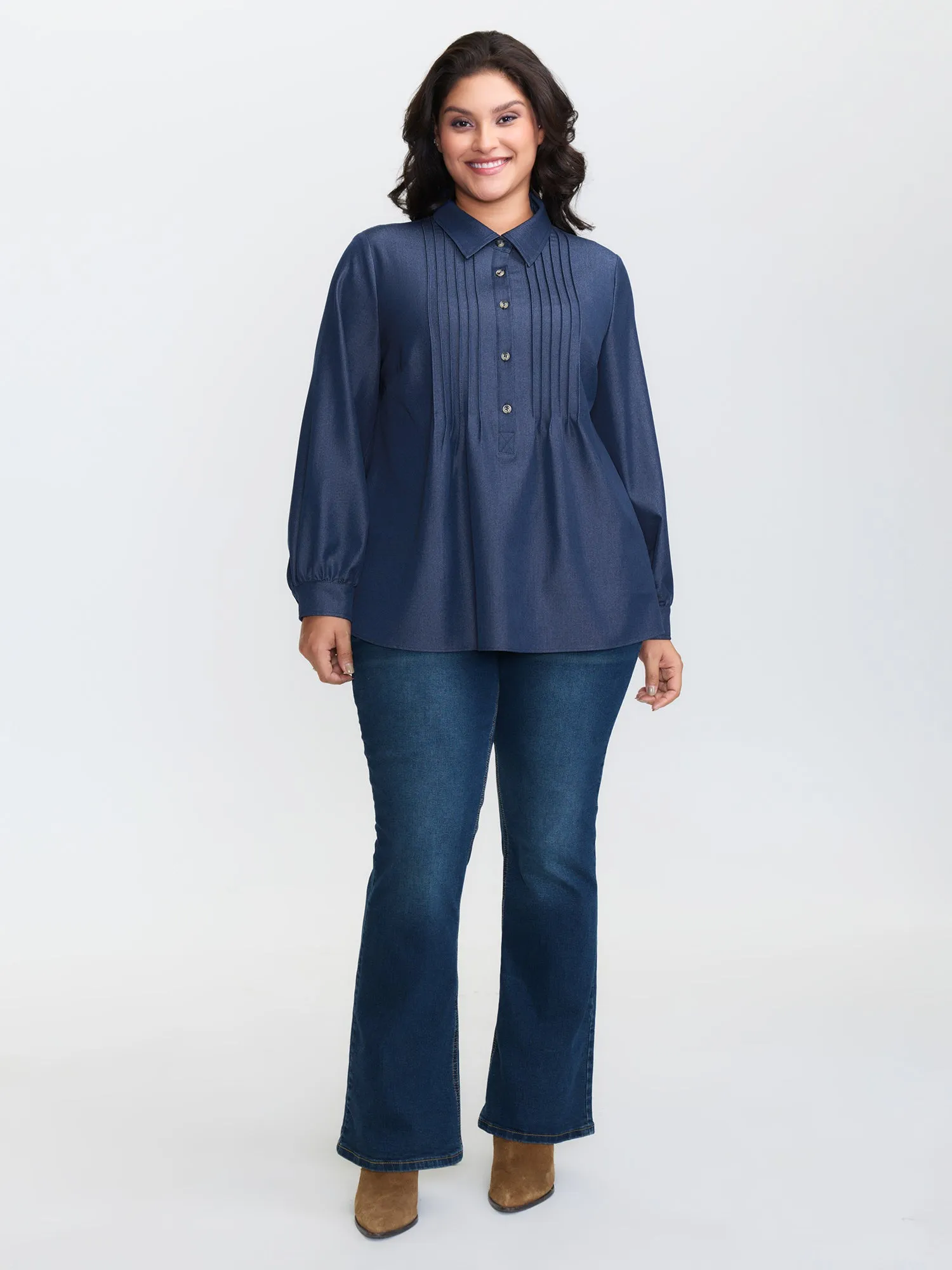 Buttons Pleated Denim Blouse sold by Bloomchic product image thumbnail 3