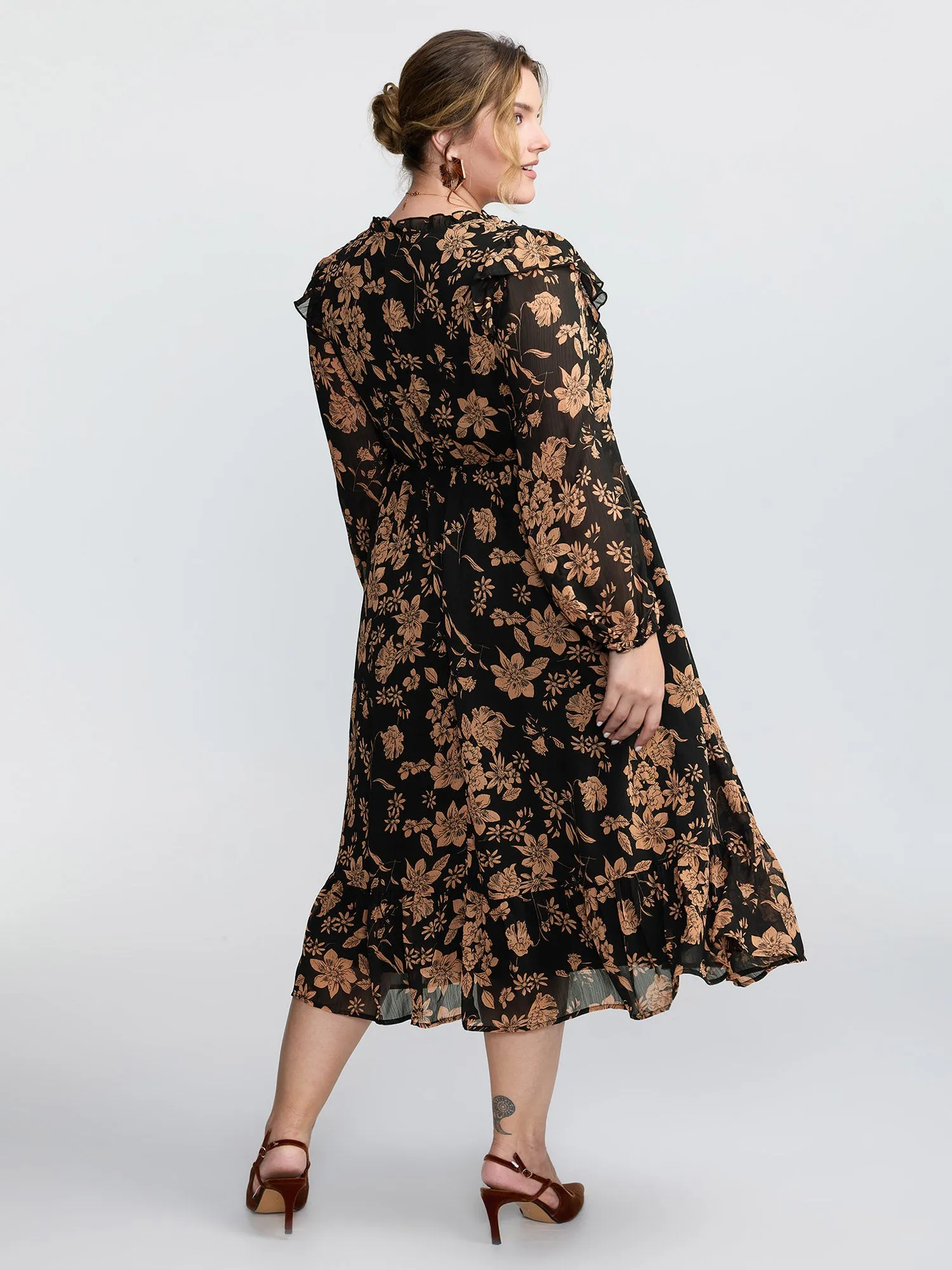 Chiffon Silhouette Flower Ruffled Midi Dress sold by Bloomchic product image thumbnail 4
