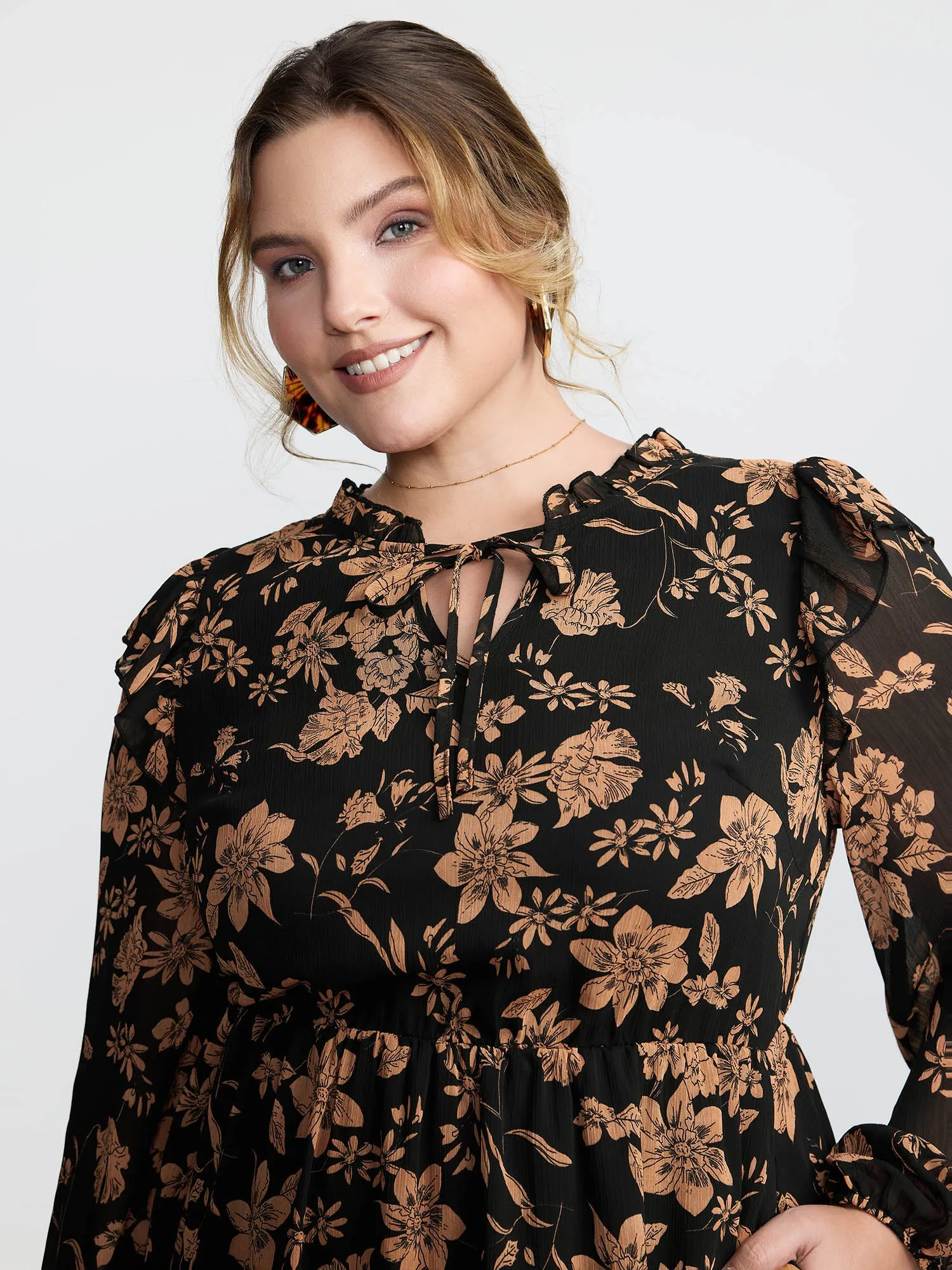 Chiffon Silhouette Flower Ruffled Midi Dress sold by Bloomchic product image thumbnail 2