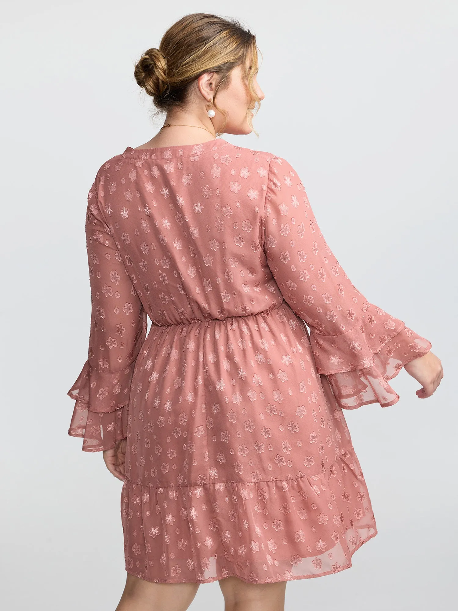 Floral Textured Layered Sleeve Sheer Mini Dress sold by Bloomchic product image thumbnail 4