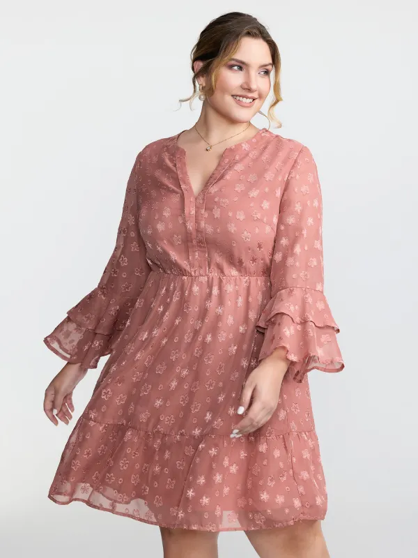 Floral Textured Layered Sleeve Sheer Mini Dress sold by Bloomchic