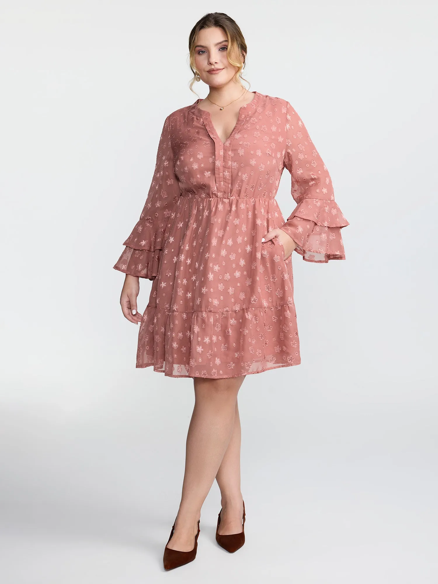 Floral Textured Layered Sleeve Sheer Mini Dress sold by Bloomchic product image thumbnail 3
