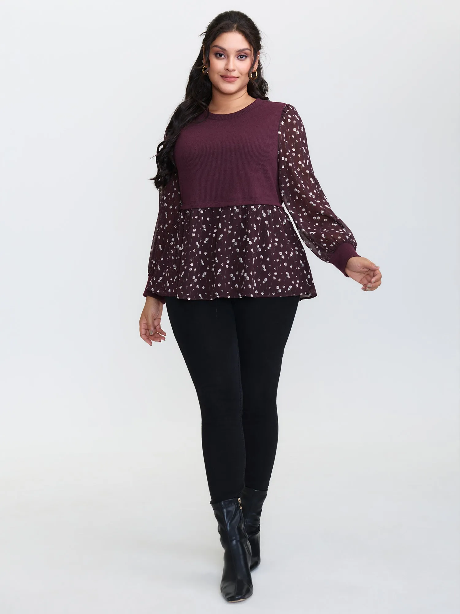 2-in-1 Floral Ribbed Knit Top sold by Bloomchic product image thumbnail 3