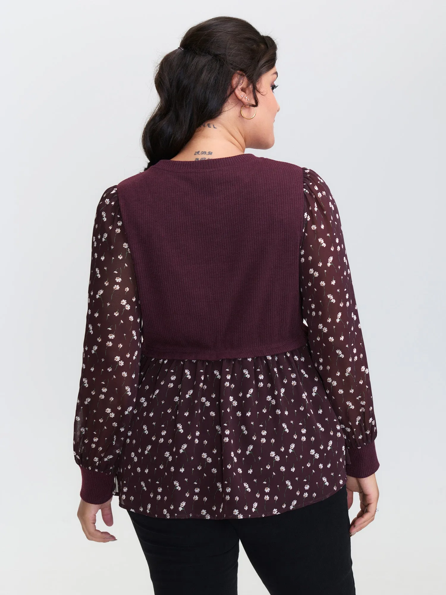 2-in-1 Floral Ribbed Knit Top sold by Bloomchic product image thumbnail 4