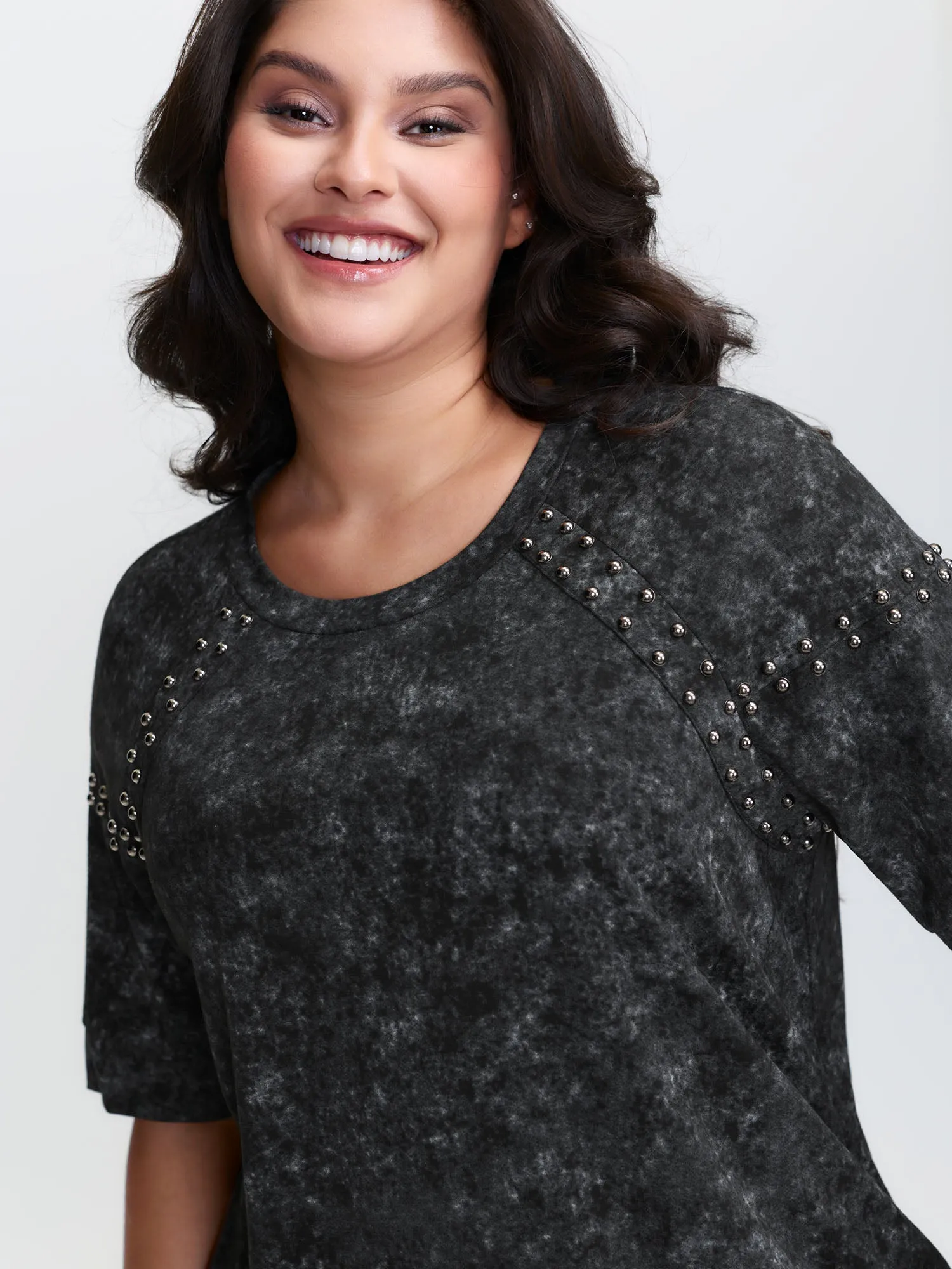 Rivets Snowflake Effect Stretchy T-Shirt sold by Bloomchic