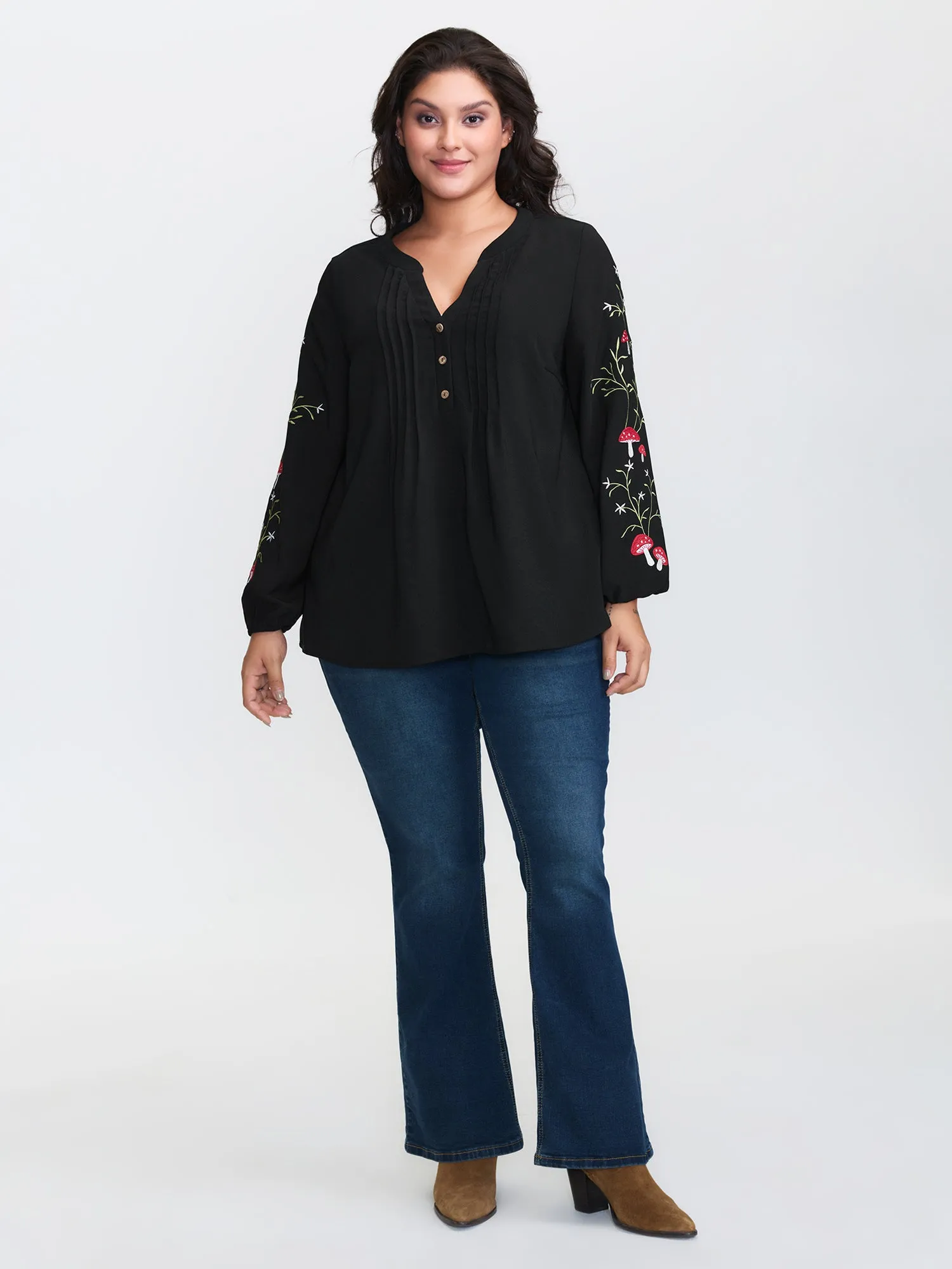 Floral Embroidery Toothpick Pleats Blouse sold by Bloomchic product image thumbnail 3