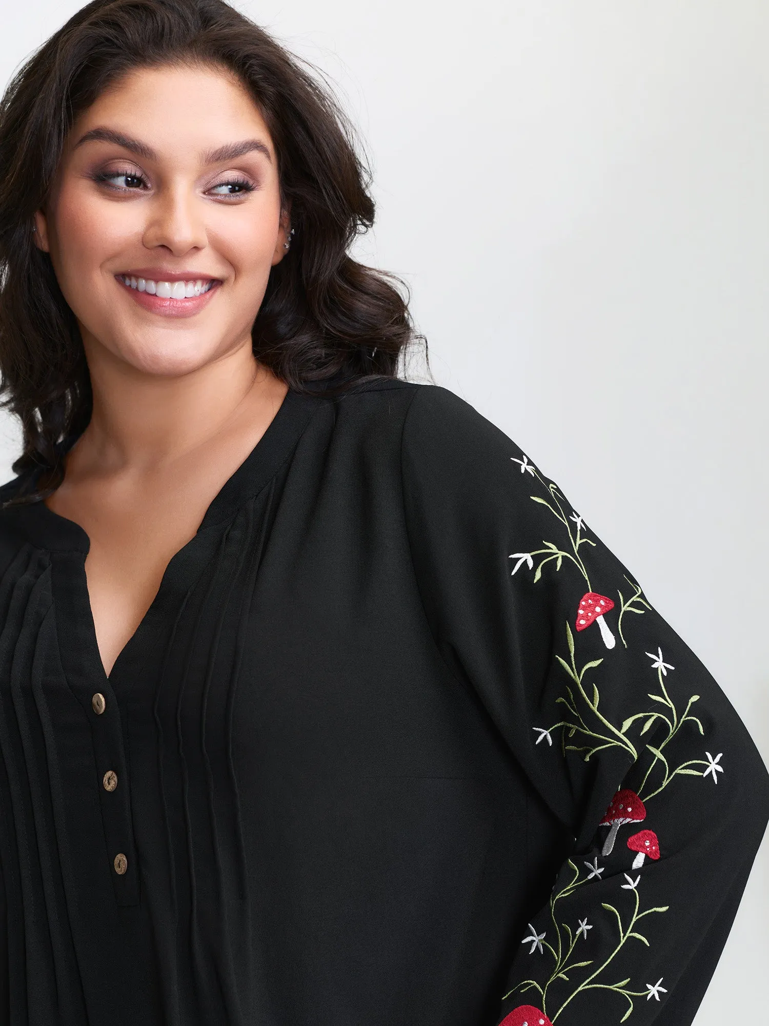 Floral Embroidery Toothpick Pleats Blouse sold by Bloomchic product image thumbnail 2