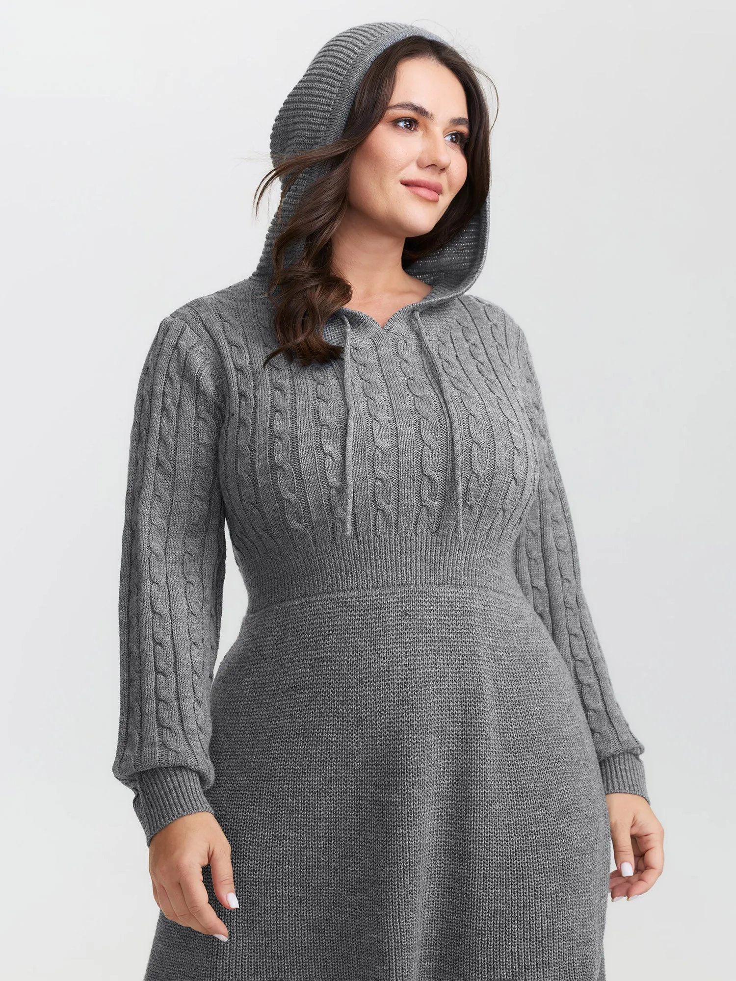 Textured Hooded Waist-Defining Sweater Dress sold by Bloomchic product image thumbnail 2