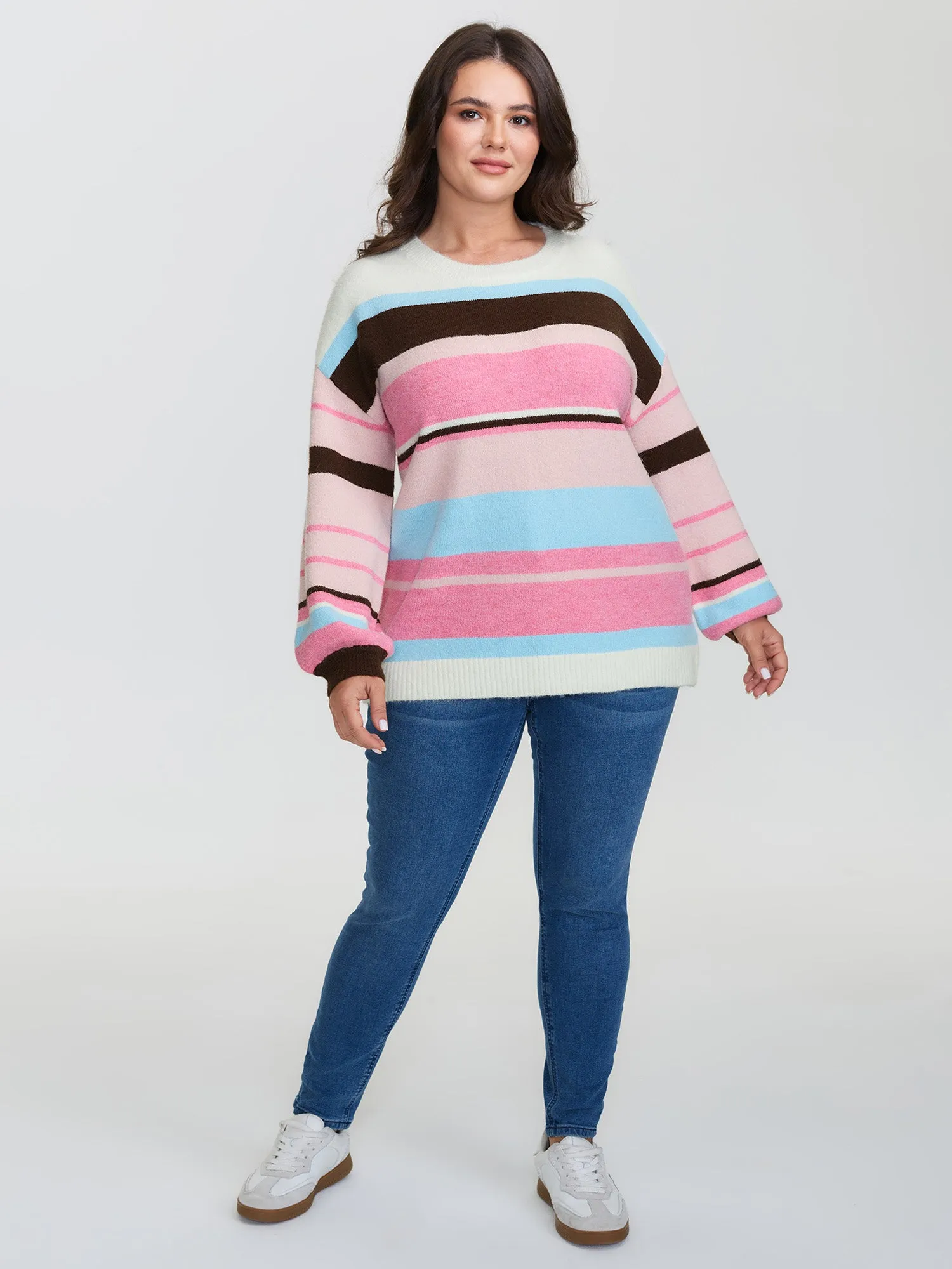 Colorful Stripes Drop Shoulder Lantern Sleeve Pullover sold by Bloomchic product image thumbnail 3