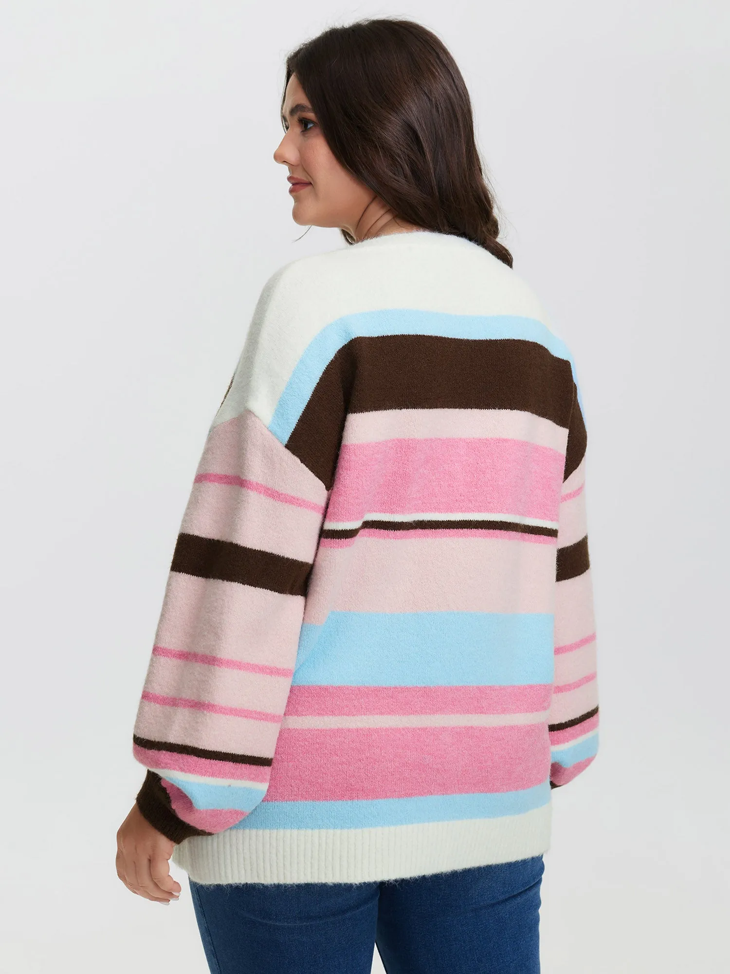 Colorful Stripes Drop Shoulder Lantern Sleeve Pullover sold by Bloomchic product image thumbnail 4