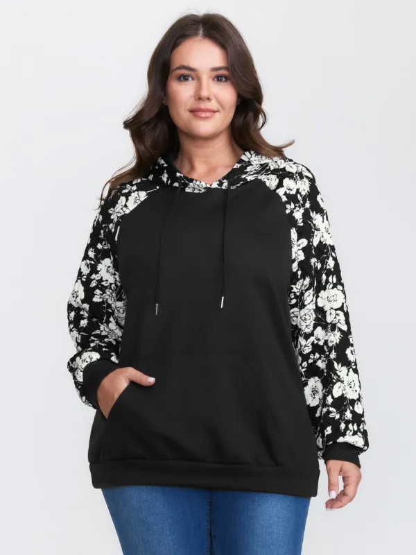 Floral Contrast Textured Pockets Hoodie sold by Bloomchic