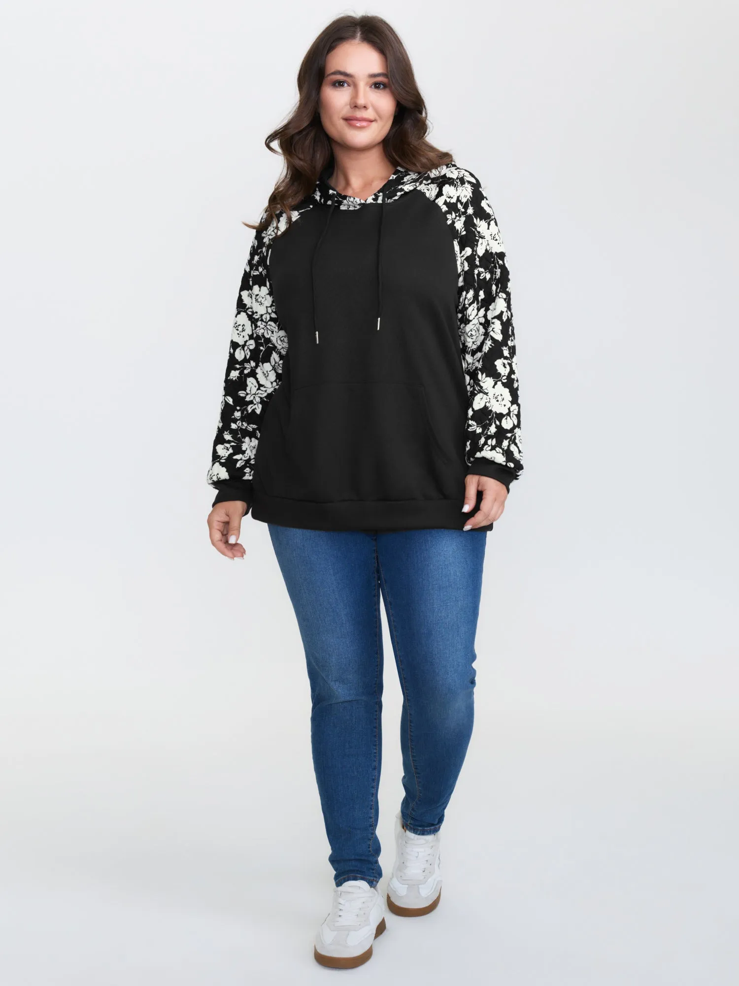Floral Contrast Textured Pockets Hoodie sold by Bloomchic product image thumbnail 3