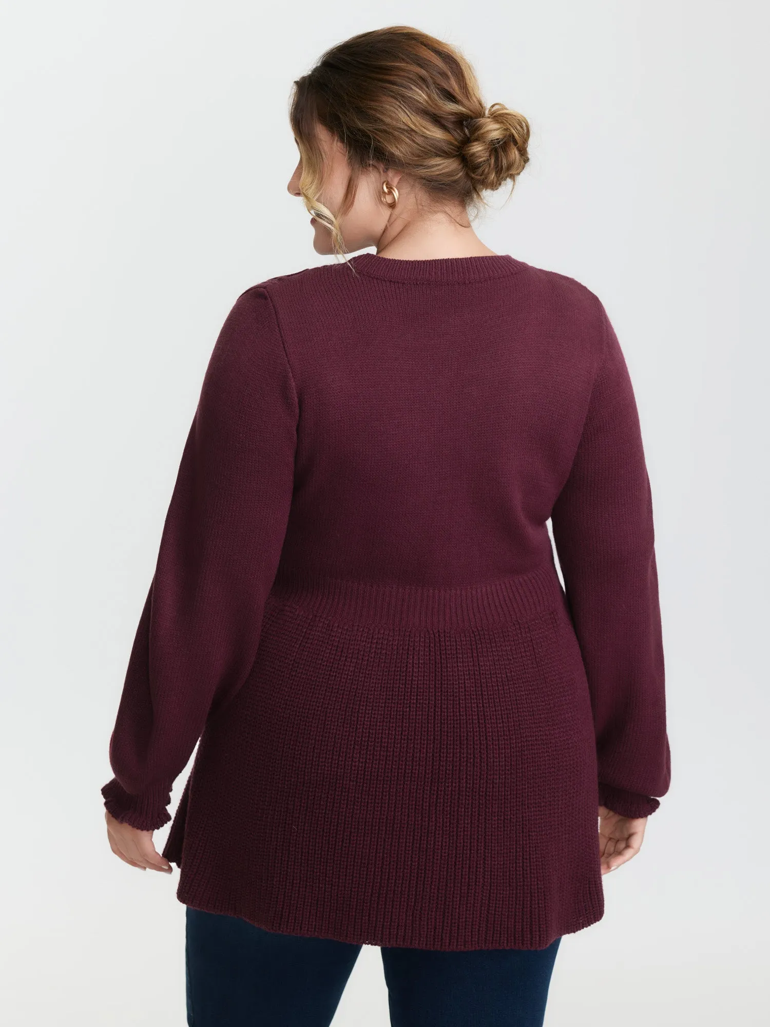 Textured Ruffled Lantern Sleeve Pullover sold by Bloomchic product image thumbnail 4