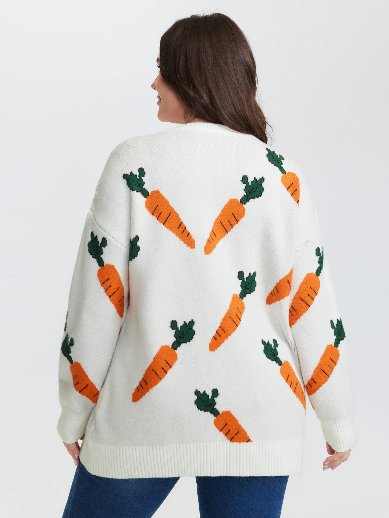 Carrot Pattern Round Neck Ribbed Pullover sold by Bloomchic product image thumbnail 4