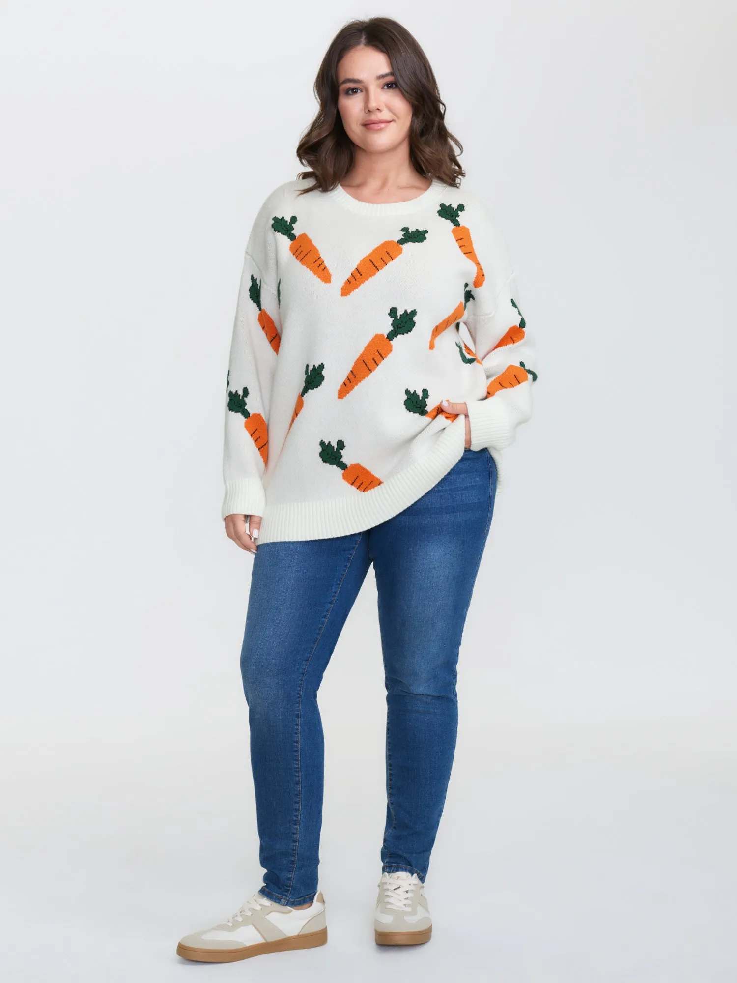 Carrot Pattern Round Neck Ribbed Pullover sold by Bloomchic product image thumbnail 3