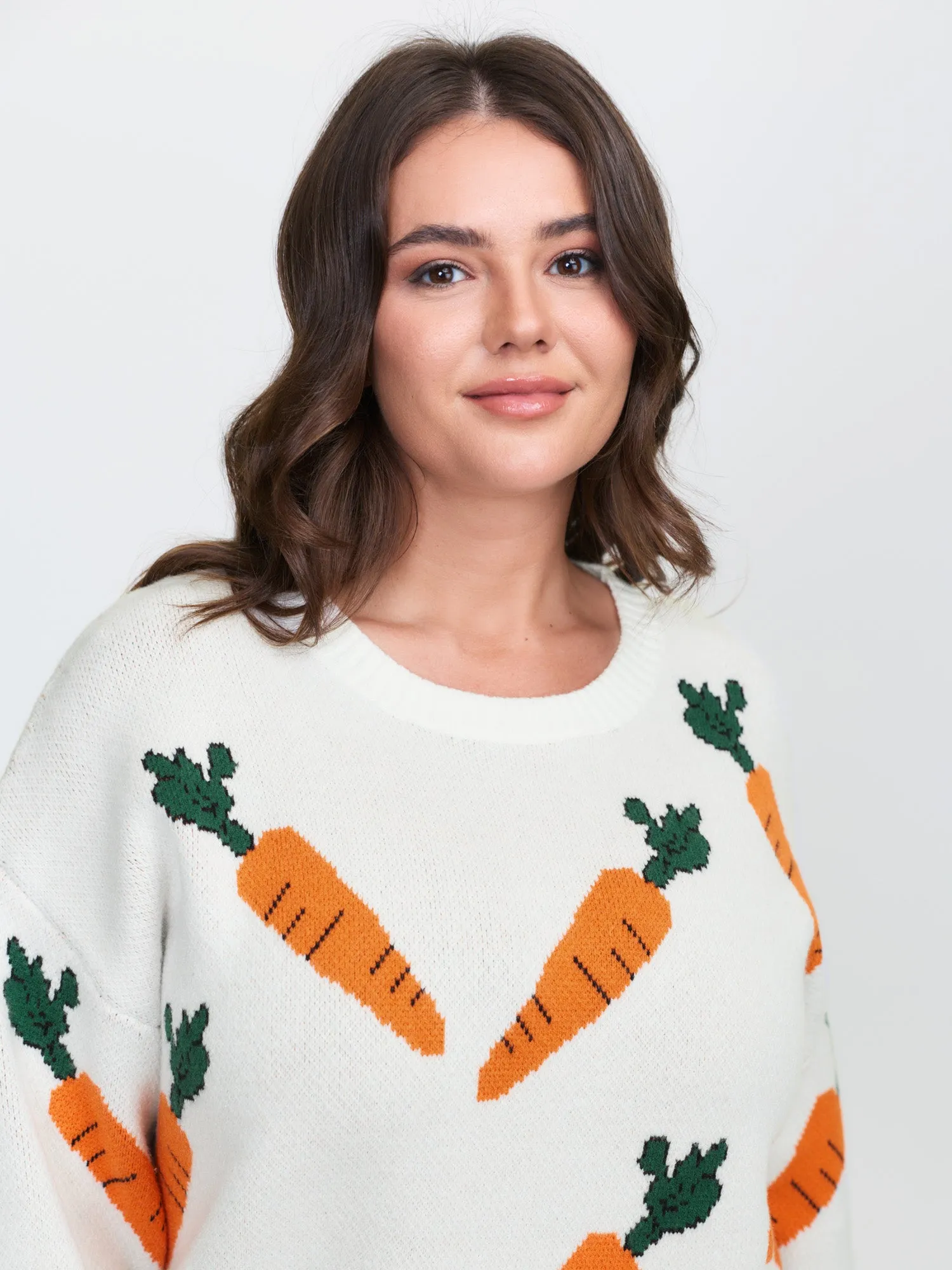 Carrot Pattern Round Neck Ribbed Pullover sold by Bloomchic product image thumbnail 2