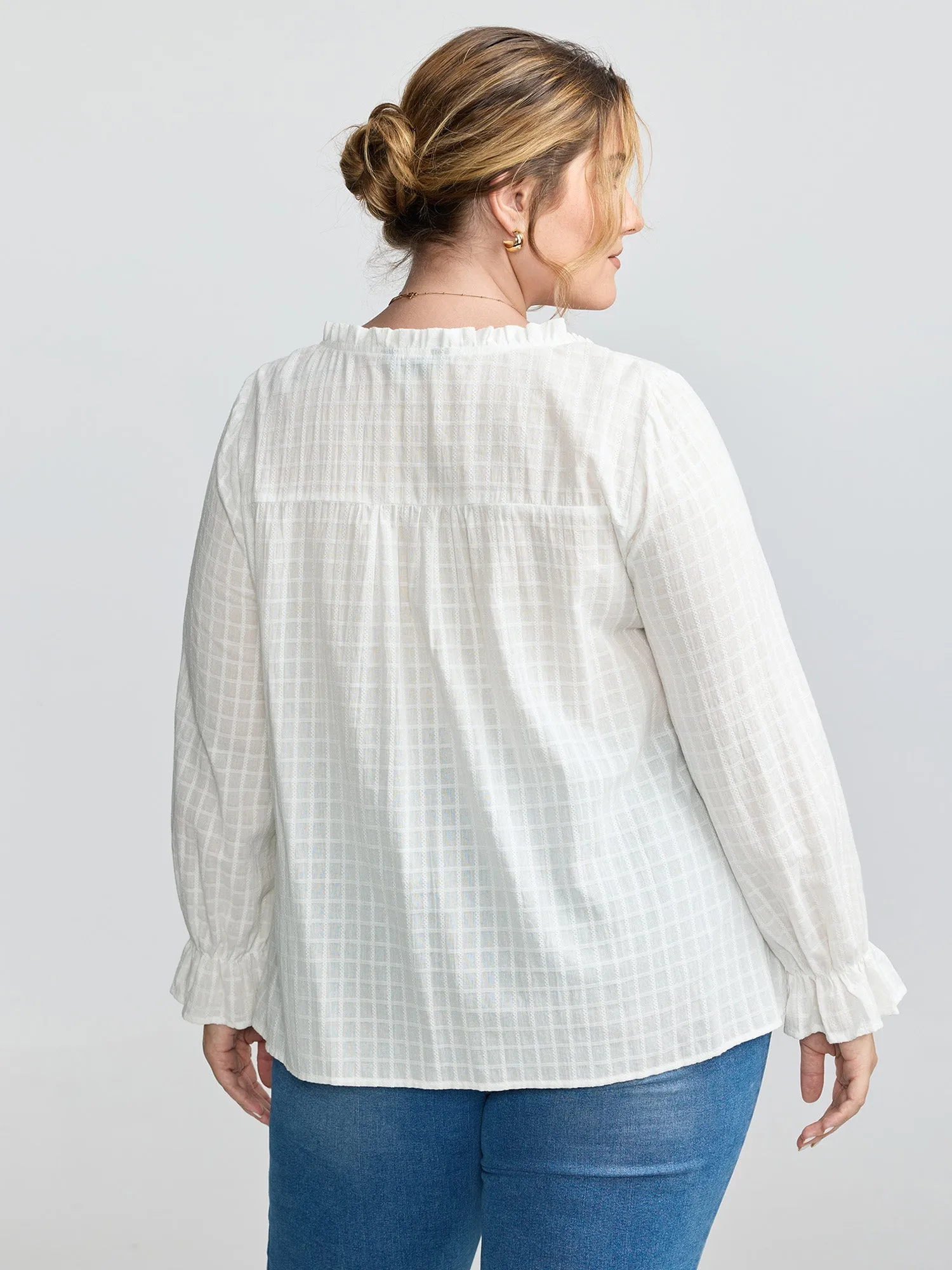 Textured Lantern Sleeve Neck-Tie Blouse sold by Bloomchic product image thumbnail 5