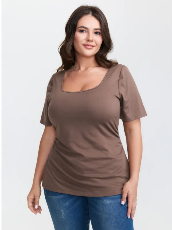 Scoop Neck Fitted Stretchy T-Shirt made by Bloomchic