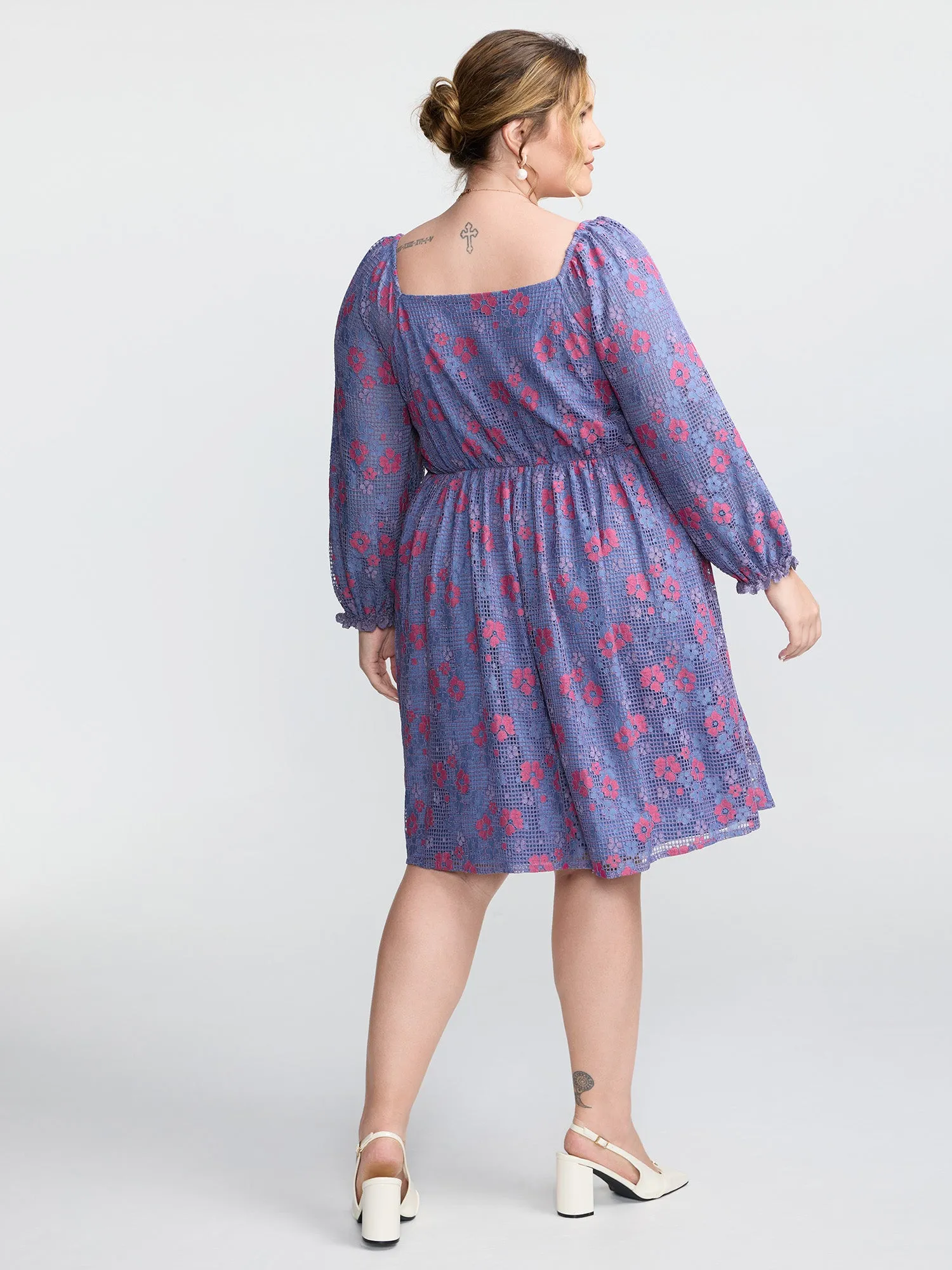 Floral Lace Stretchy Triangular Waist Midi Dress sold by Bloomchic product image thumbnail 4