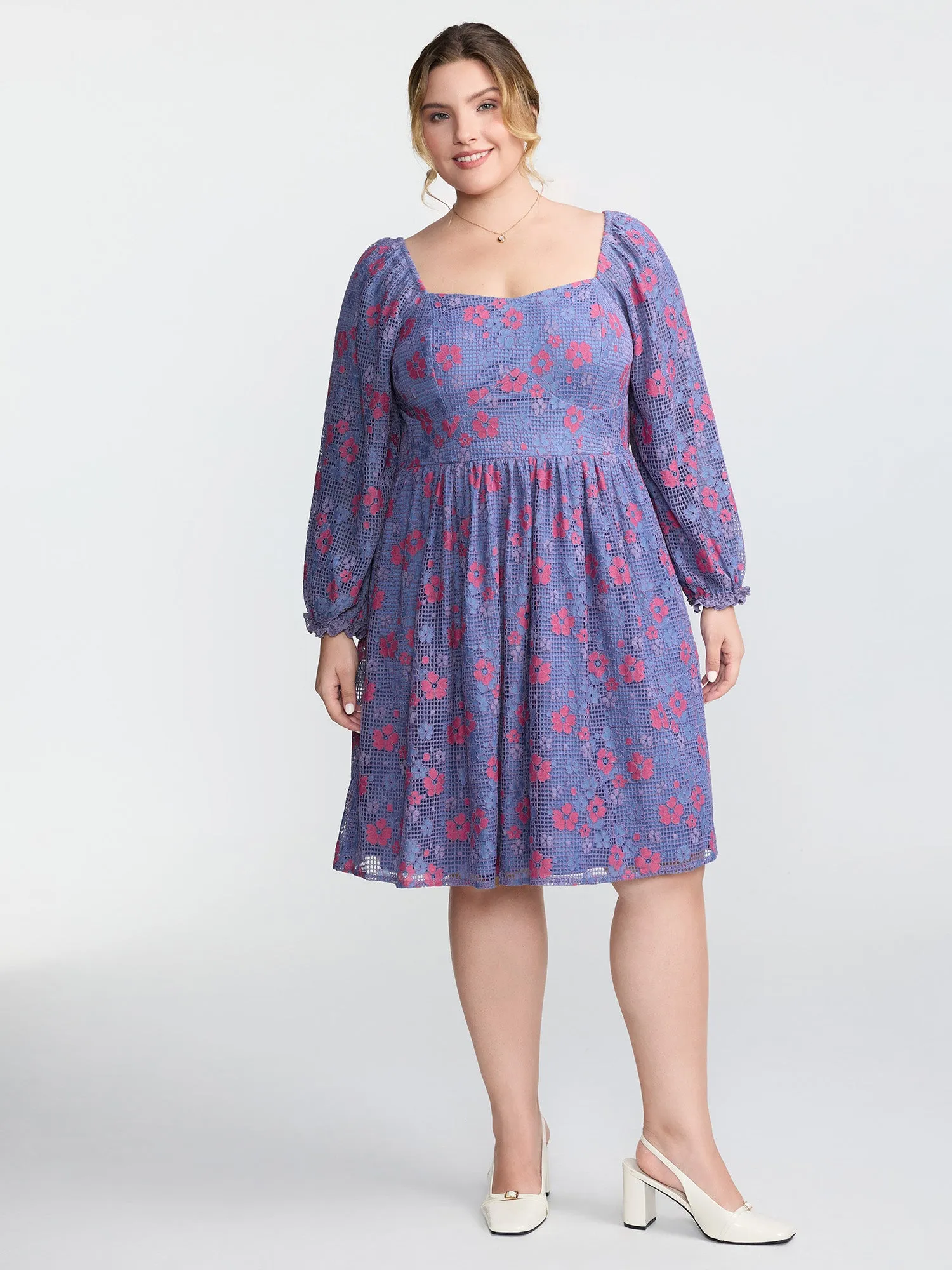 Floral Lace Stretchy Triangular Waist Midi Dress sold by Bloomchic product image thumbnail 3