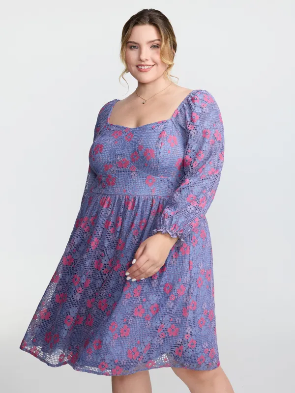 Floral Lace Stretchy Triangular Waist Midi Dress sold by Bloomchic