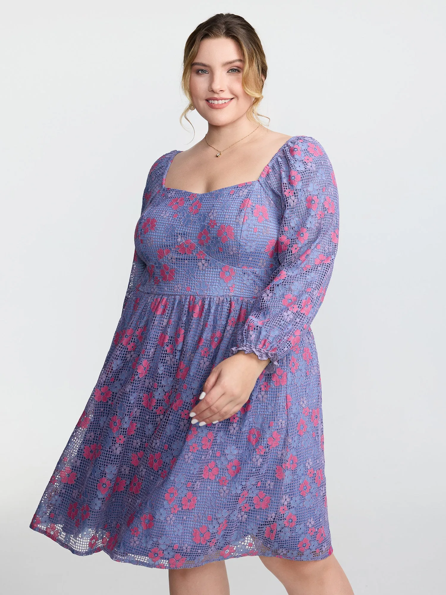 Floral Lace Stretchy Triangular Waist Midi Dress sold by Bloomchic