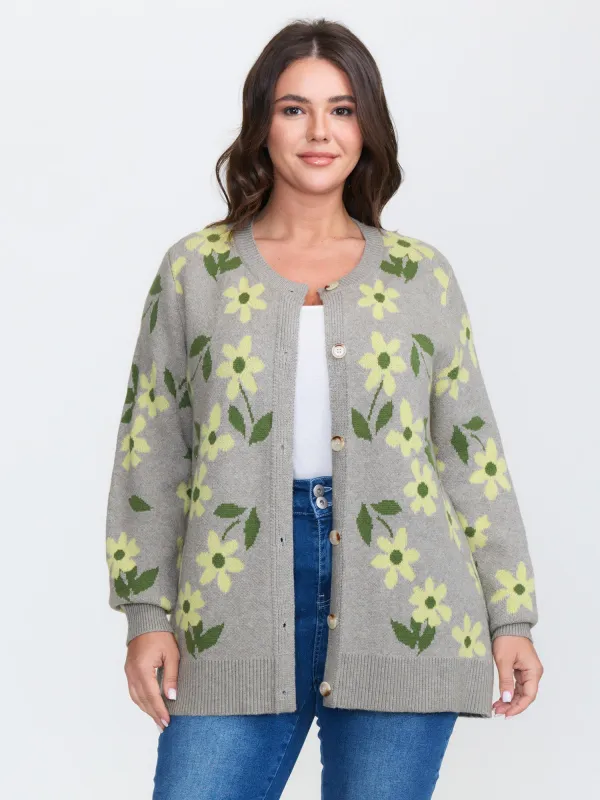 Floral Pattern Jacquard Button Knit Cardigan sold by Bloomchic