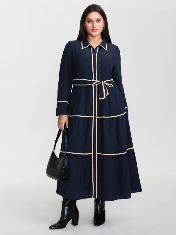 Color Contrast Belted Maxi Shirt Dress sold by Bloomchic