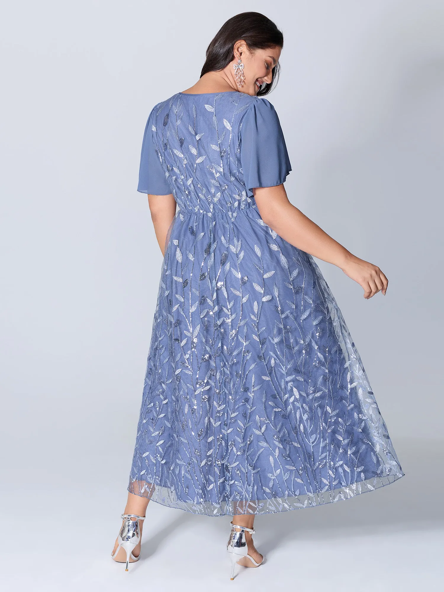 Lace Mesh Petal Hem Leaf Sequin Midi Dress sold by Bloomchic product image thumbnail 5
