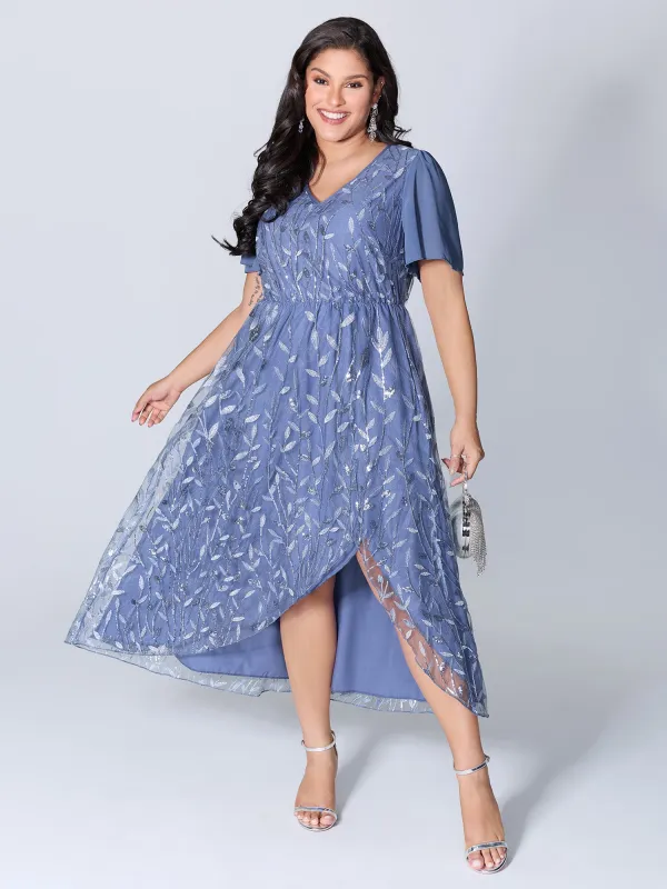 Lace Mesh Petal Hem Leaf Sequin Midi Dress sold by Bloomchic