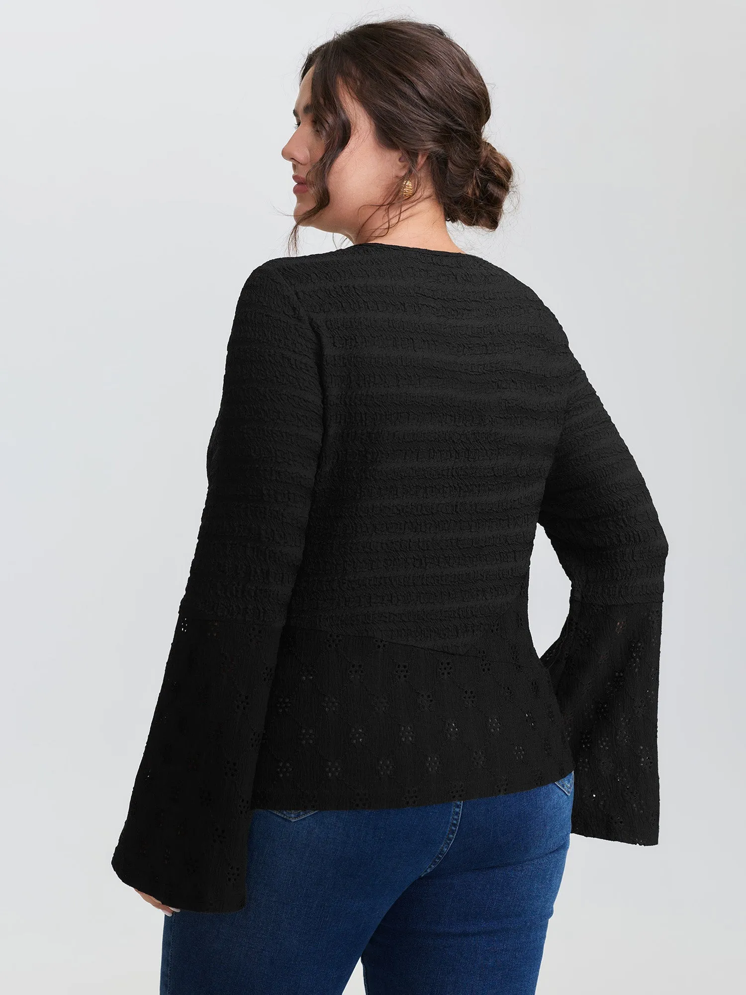 Floral Cut Out Flared Sleeve Knit Top sold by Bloomchic product image thumbnail 4