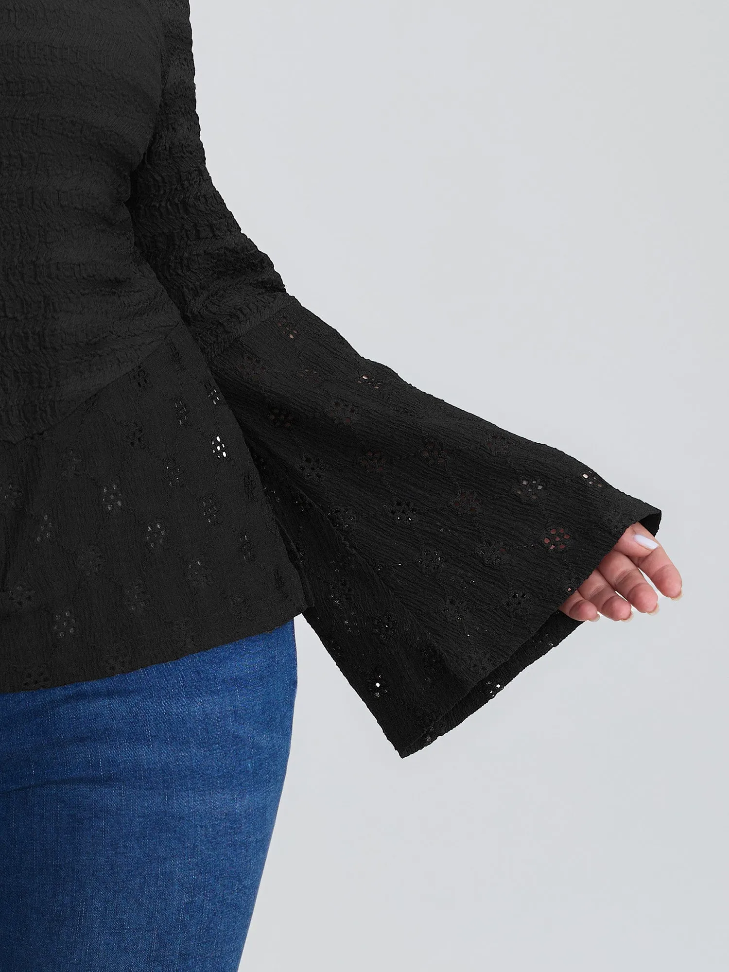 Floral Cut Out Flared Sleeve Knit Top sold by Bloomchic product image thumbnail 2