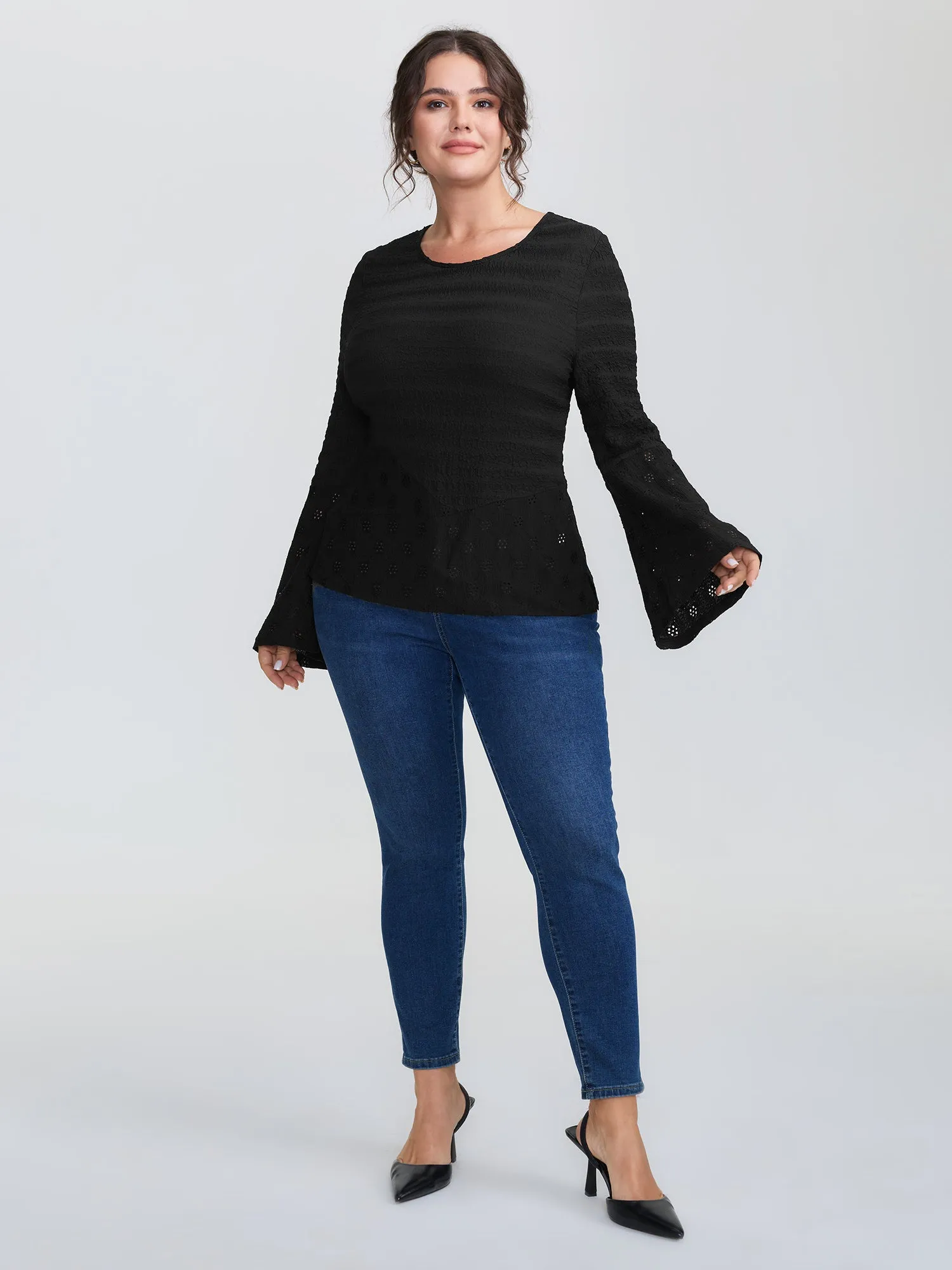 Floral Cut Out Flared Sleeve Knit Top sold by Bloomchic product image thumbnail 3