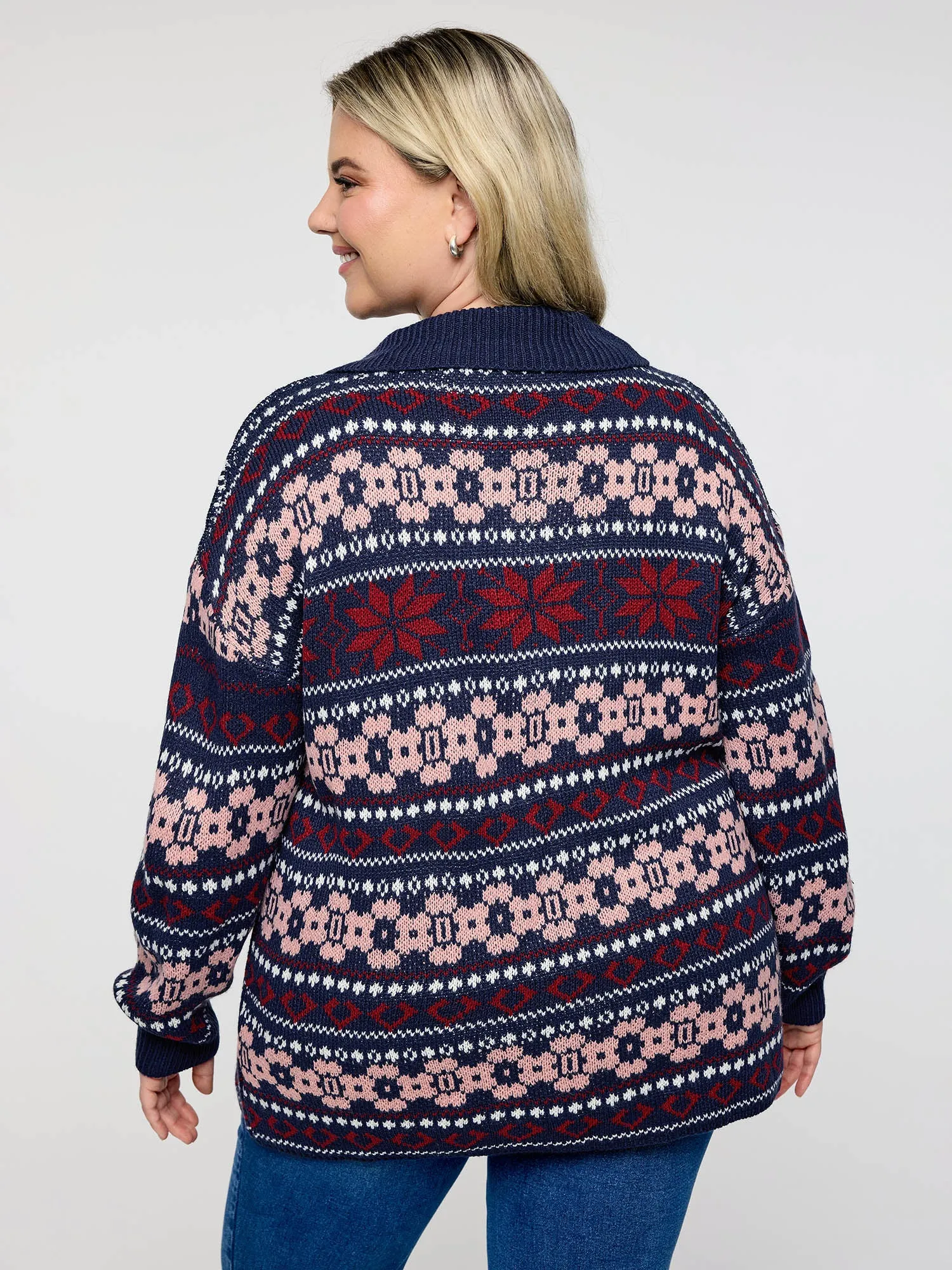 Geometric Pattern Patch Pocket Button Knit Cardigan sold by Bloomchic product image thumbnail 4