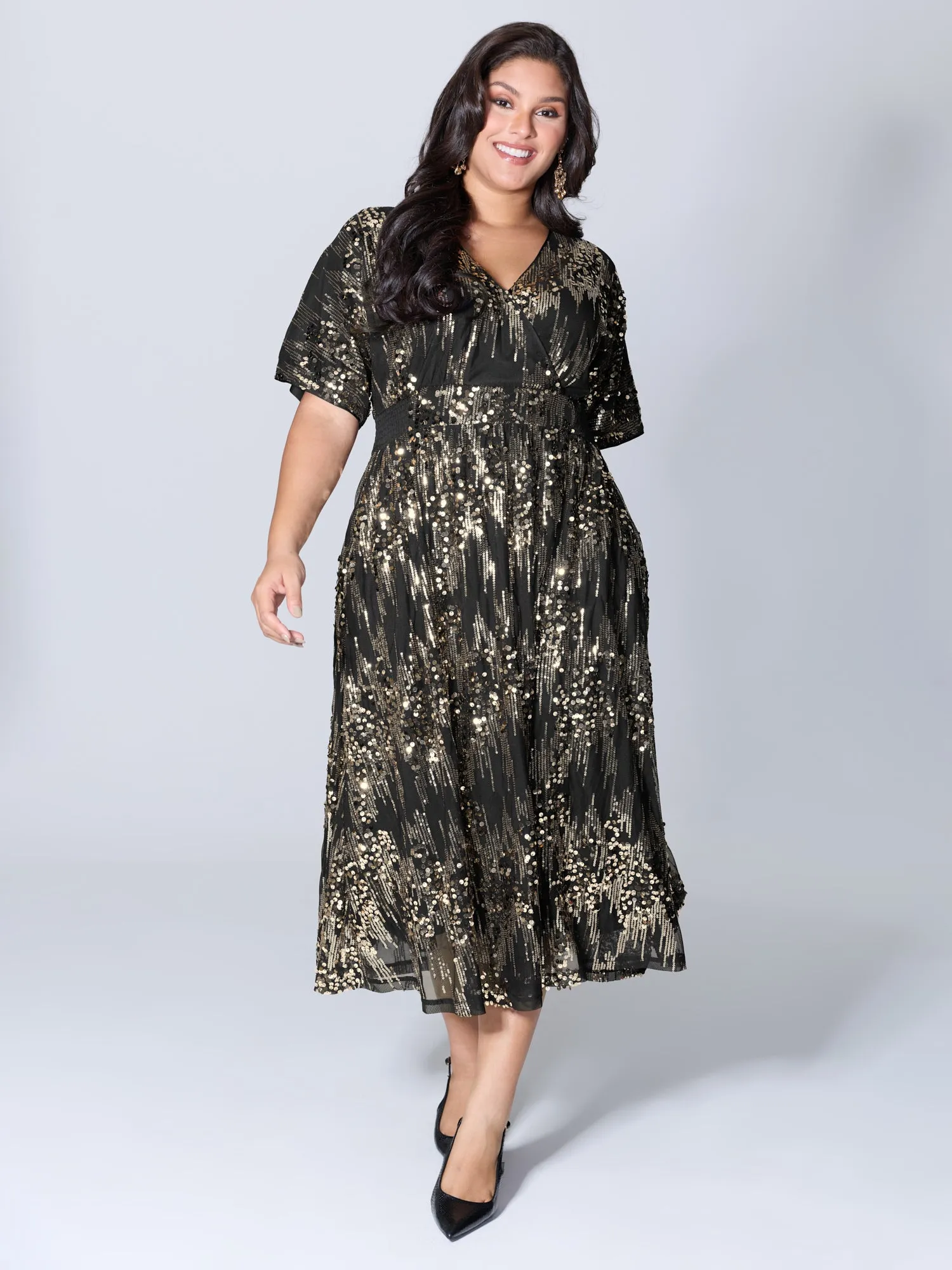 Sparkly Sequins Wrap Neck Midi Dress sold by Bloomchic product image thumbnail 3