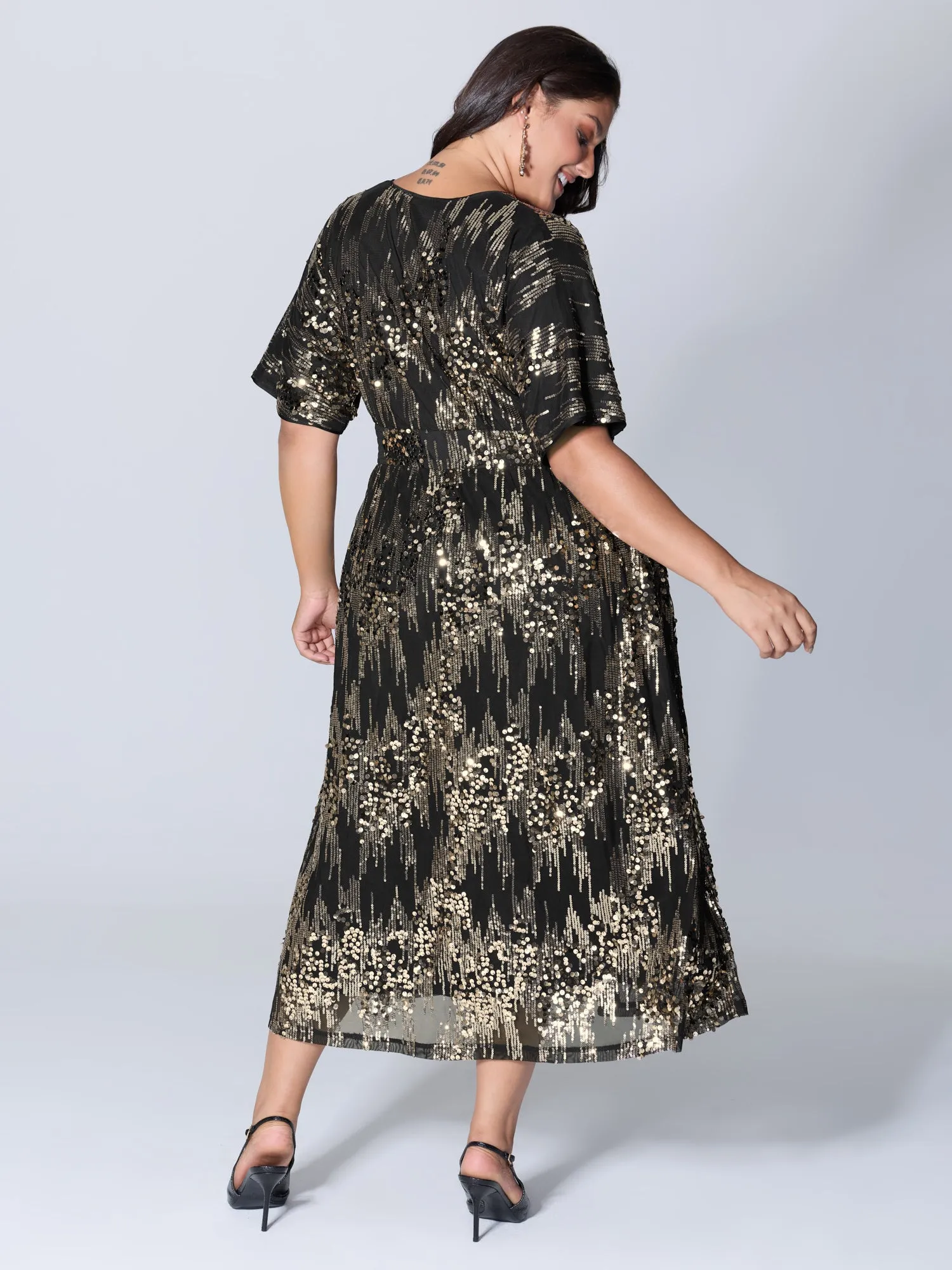 Sparkly Sequins Wrap Neck Midi Dress sold by Bloomchic product image thumbnail 5