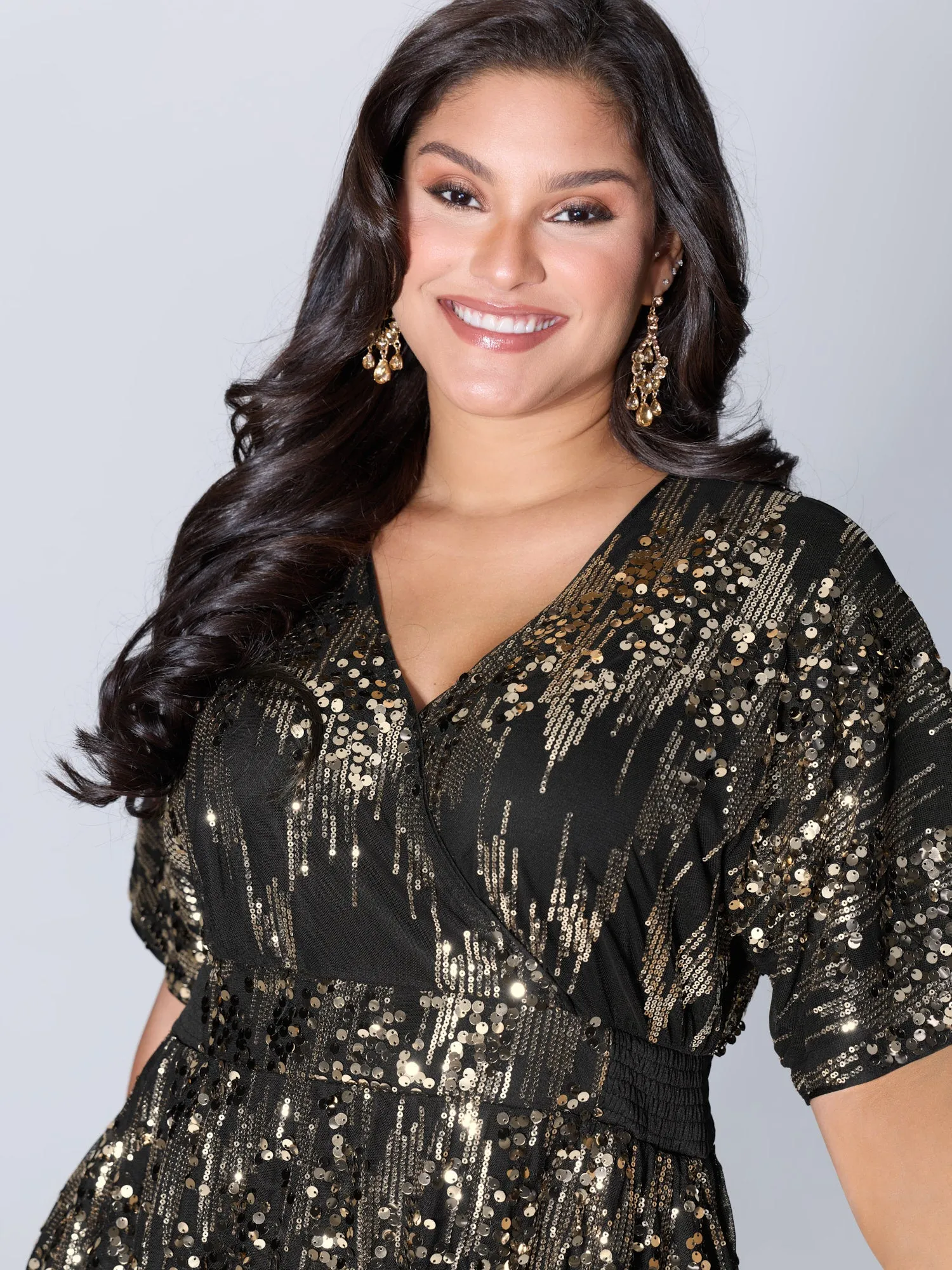 Sparkly Sequins Wrap Neck Midi Dress sold by Bloomchic product image thumbnail 2