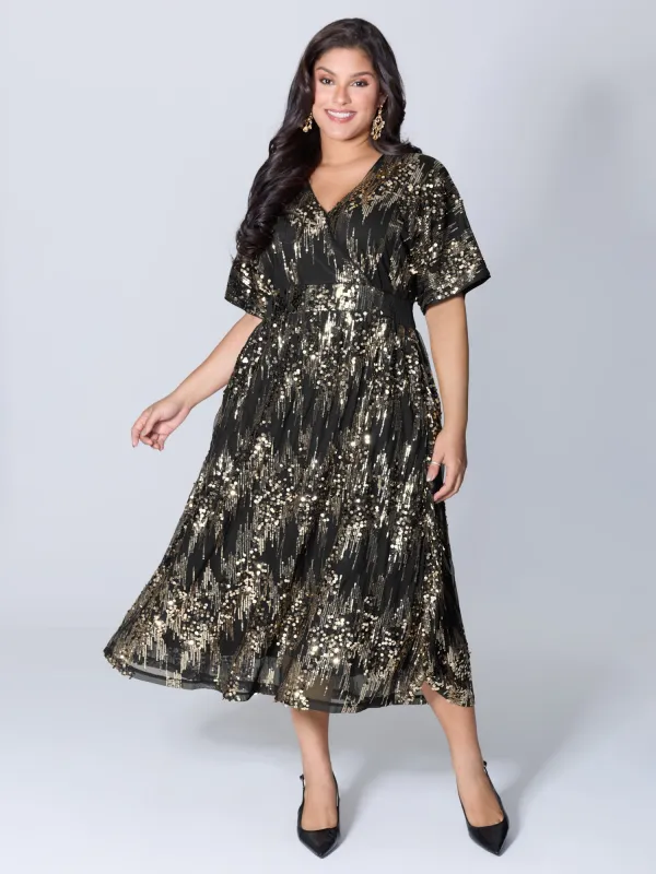 Sparkly Sequins Wrap Neck Midi Dress sold by Bloomchic