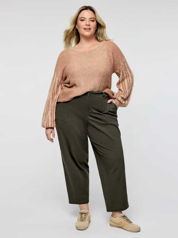 Cotton Stretchy Waist Pockets Straight Leg Pants made by Bloomchic