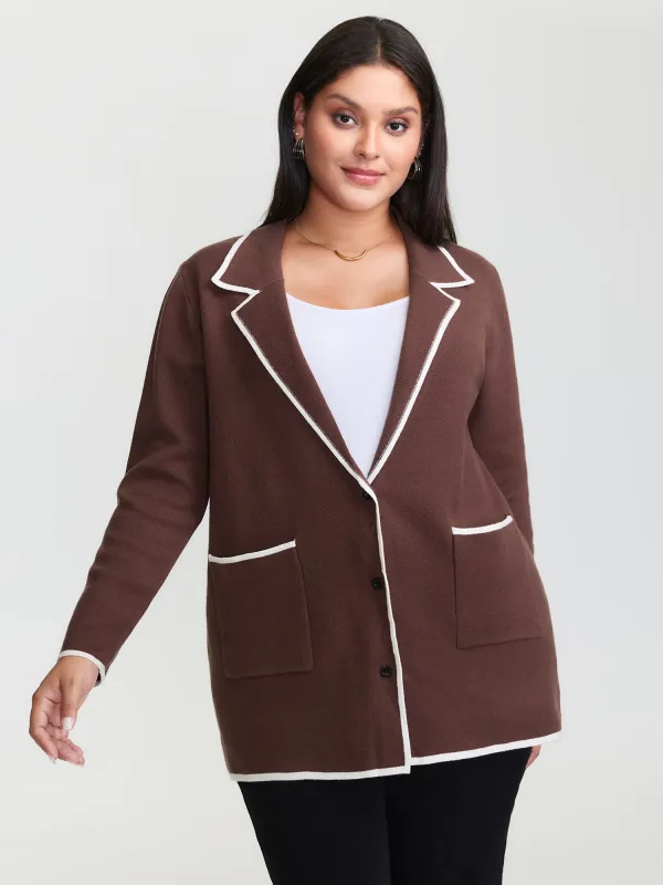 Suit Collar Color Contrast Pockets Knit Cardigan sold by Bloomchic